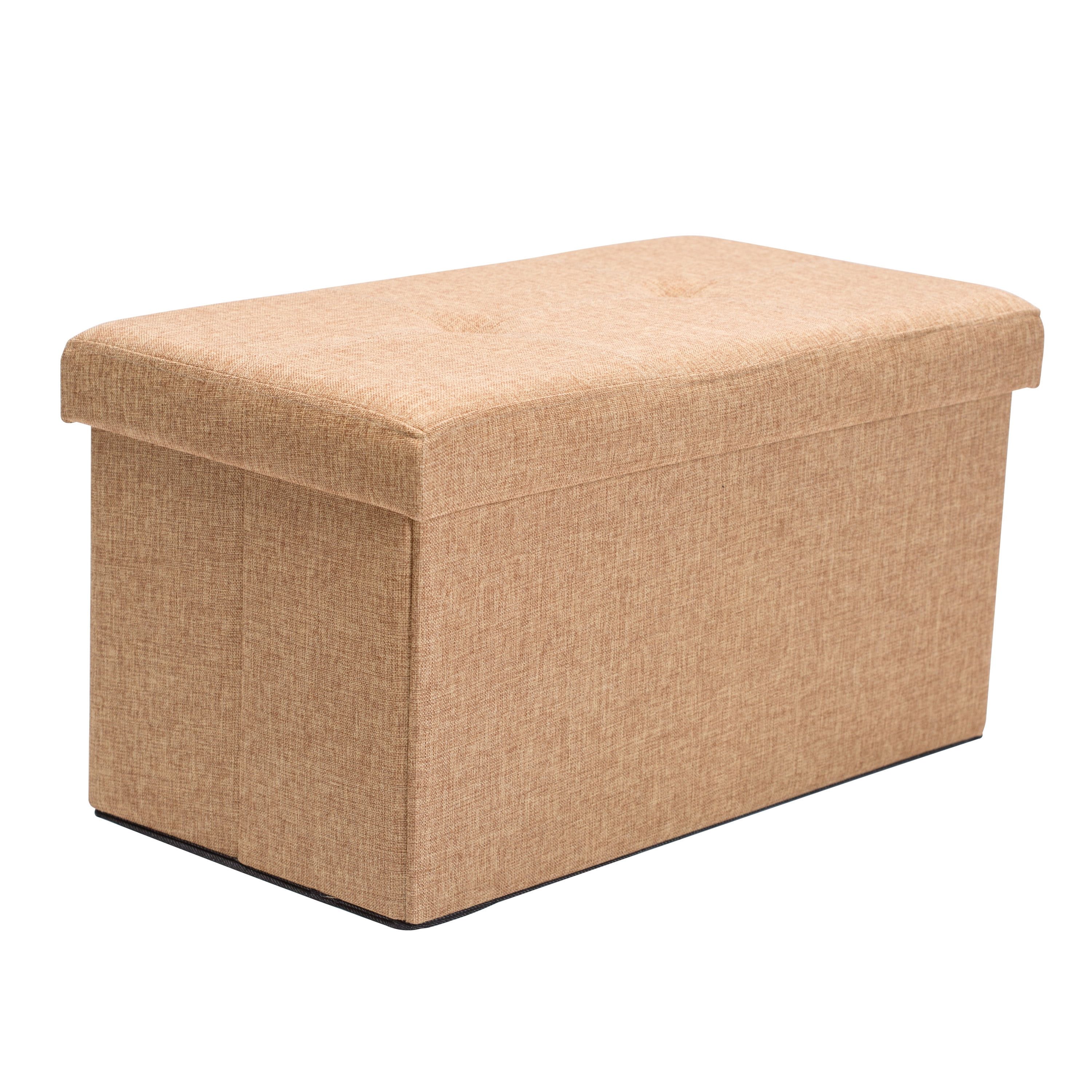 Camel Faux Linen Traditional Storage Ottoman with Hidden Space