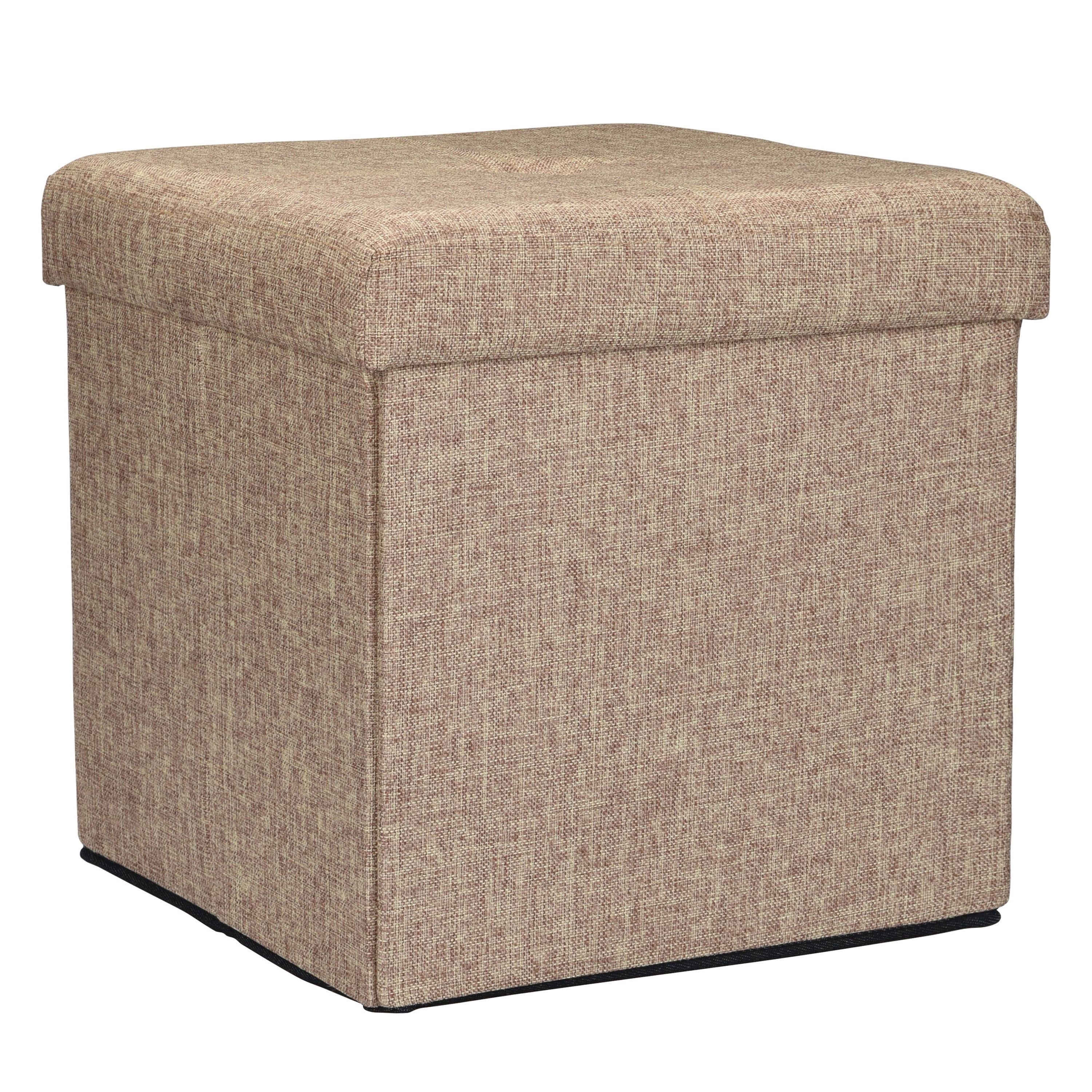 Casual Natural Faux Linen 15'' Square Storage Ottoman