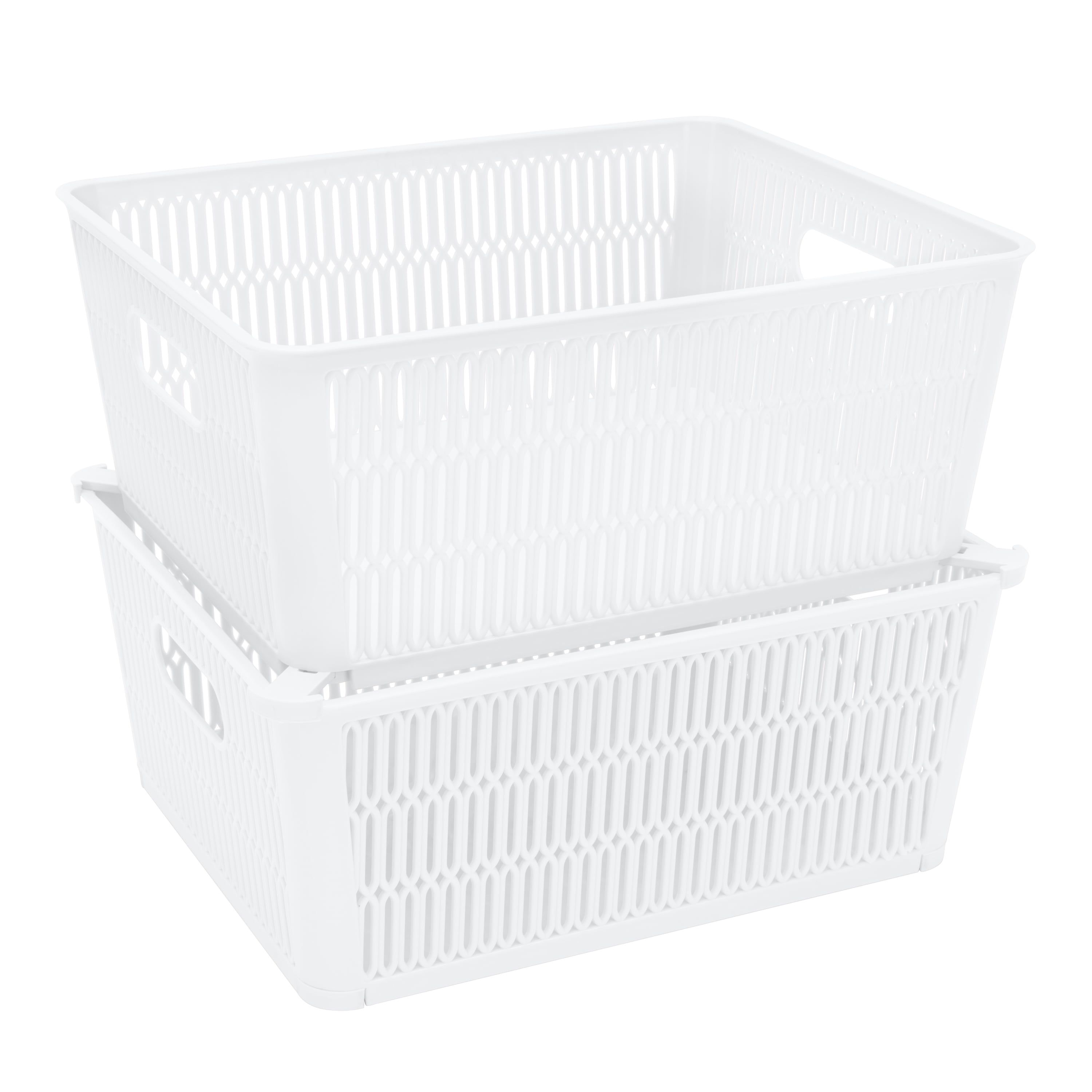 MaxSpace White Slide & Stack 11" Square Plastic Storage Tote Baskets, 2-Pack