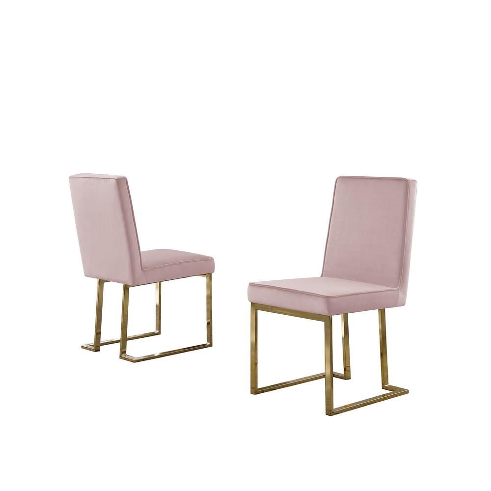 Pink Velvet Upholstered Side Chairs with Gold Chrome Base, Set of 2