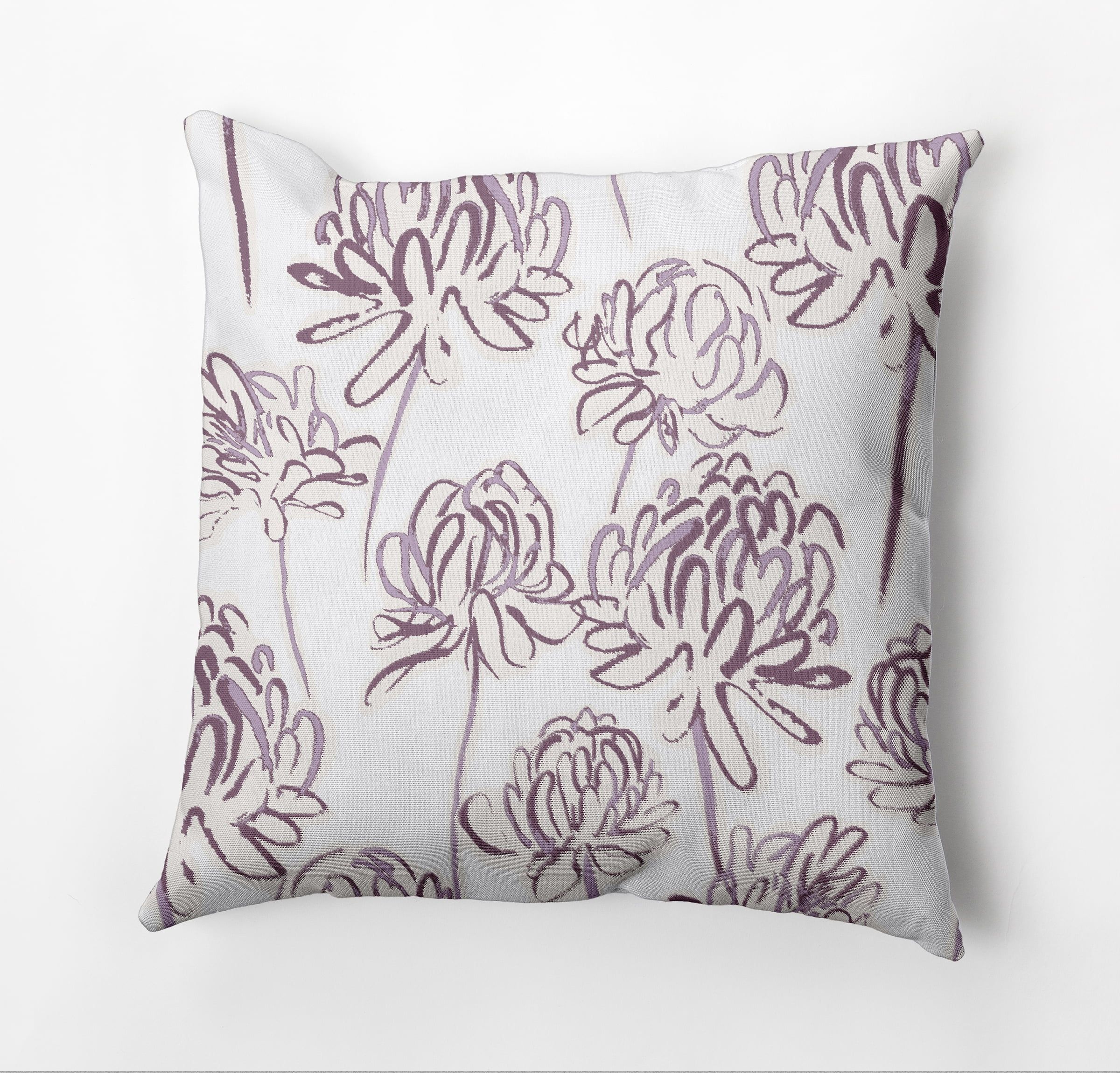 Purple and White Floral Square Throw Pillow, 20" x 20"