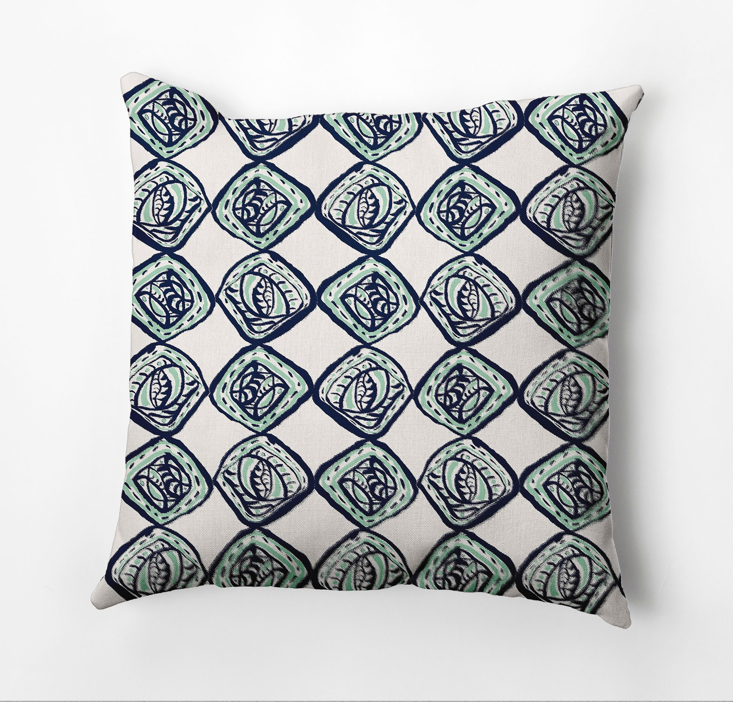 Navy Blue and Green Geometric Outdoor Pillow