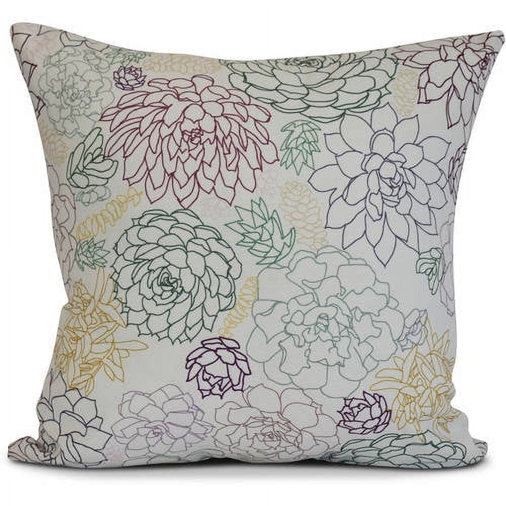 Floral Print Green and Multicolor Square Outdoor Pillow