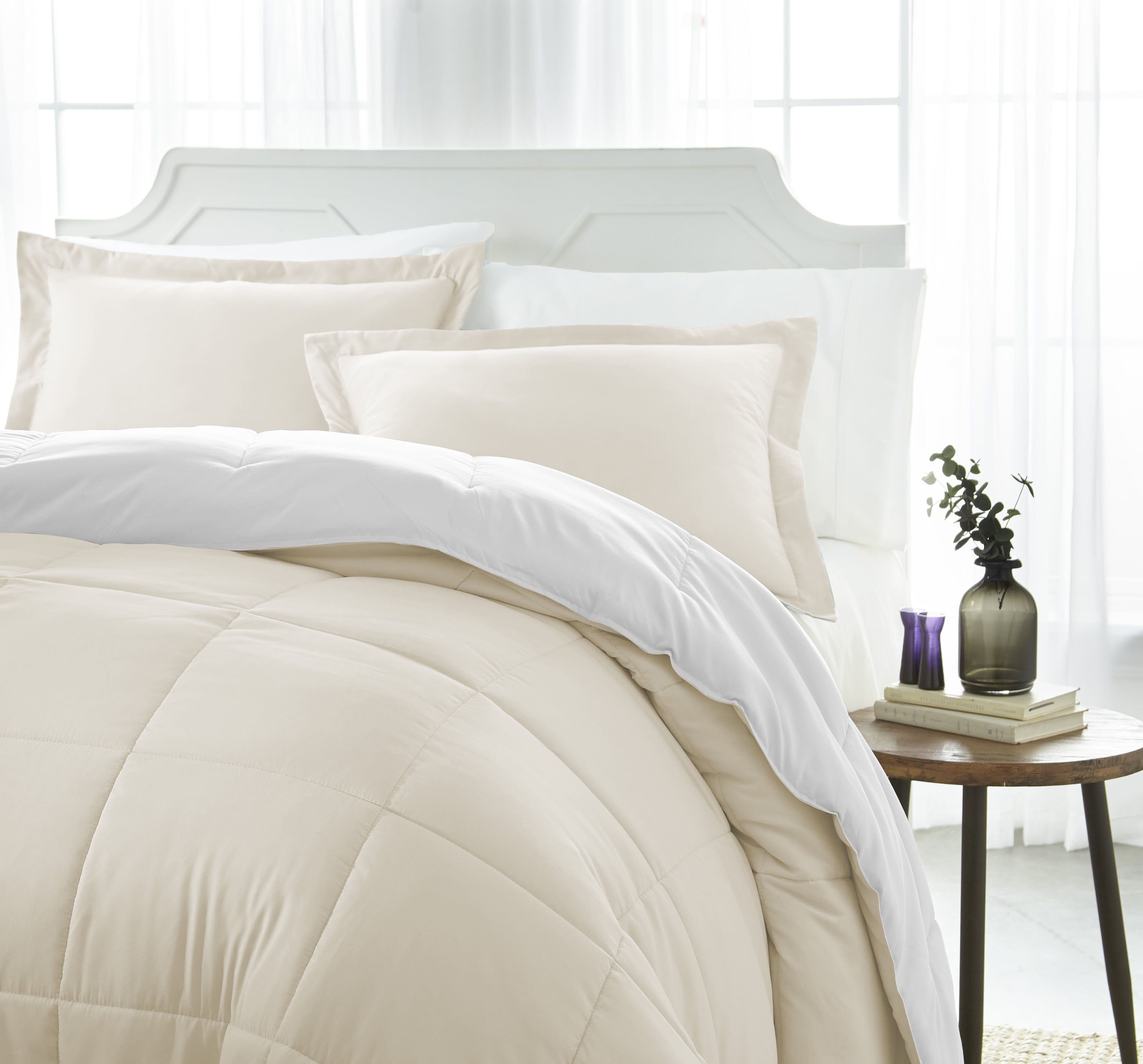 Full White Microfiber Down Alternative Reversible Comforter Set