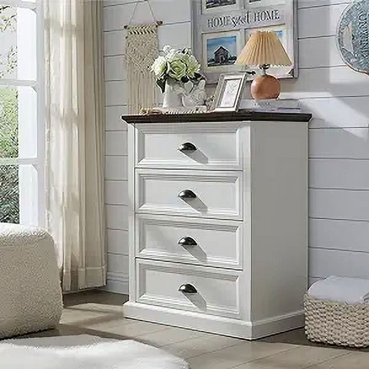 White Farmhouse 4-Drawer Wood Tall Dresser with Ball Bearing Slides