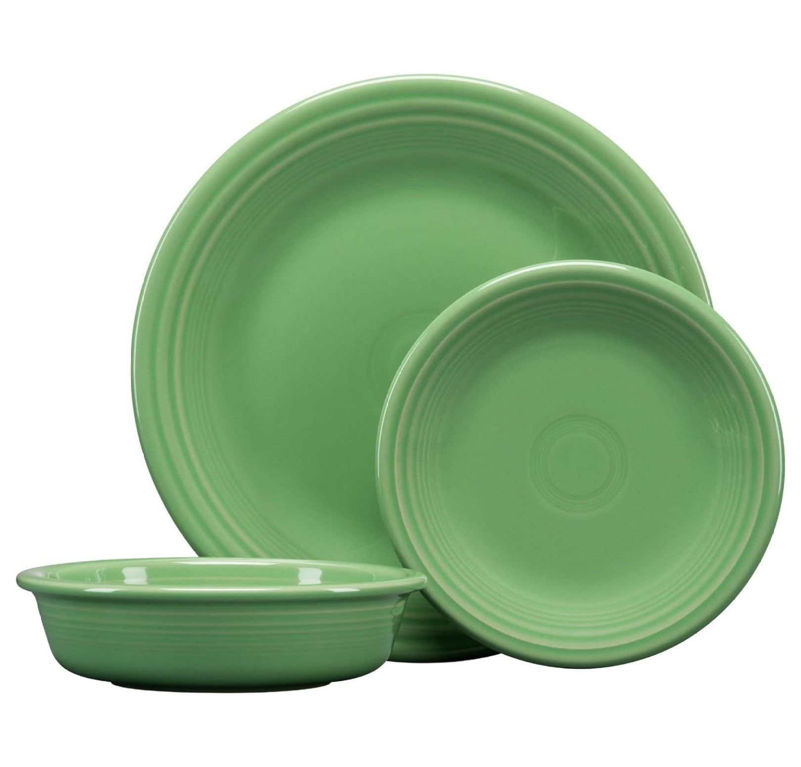 Meadow Green Ceramic 3-Piece Ribbed Dinnerware Set