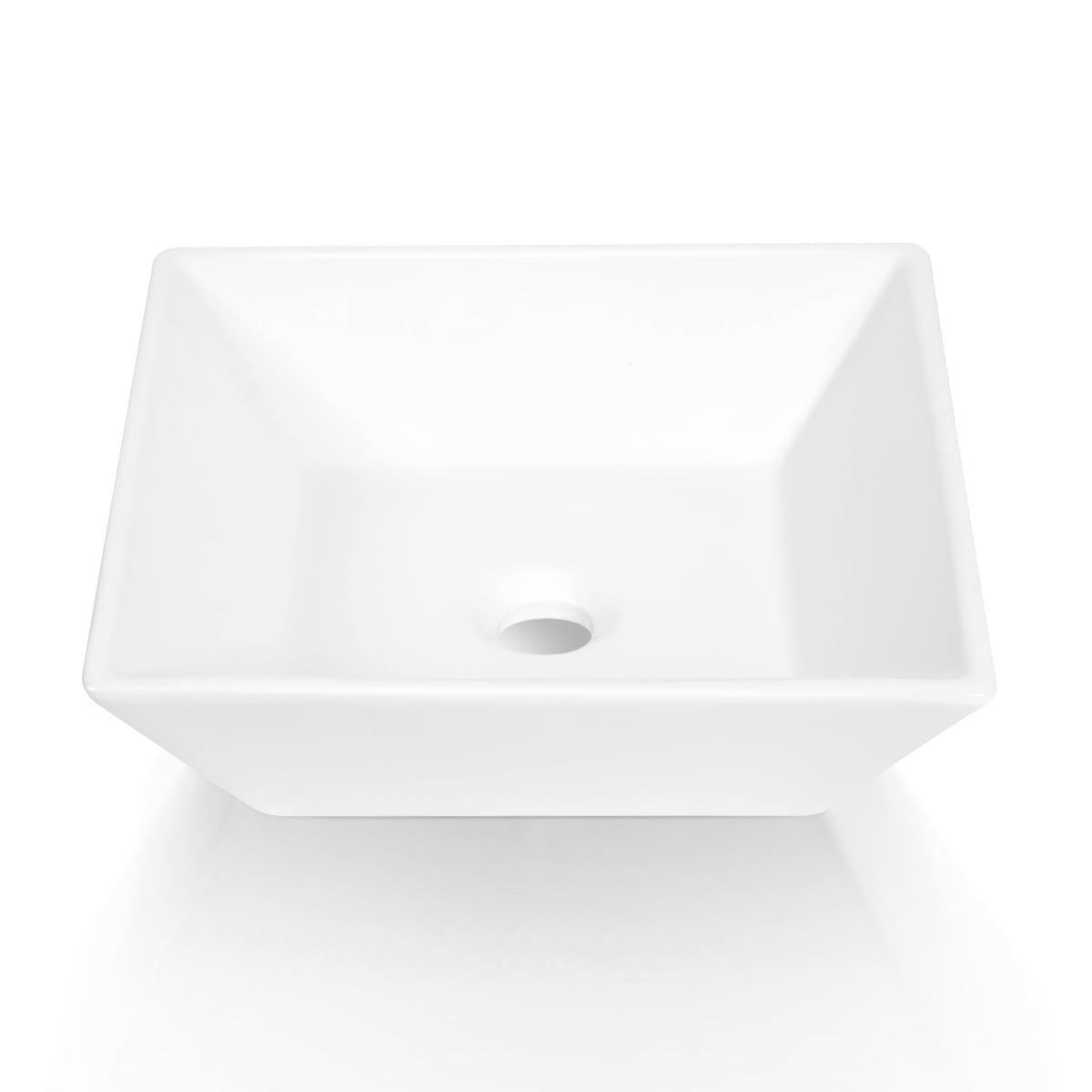 Sinber 16" White Square Ceramic Countertop Bathroom Vessel Sink