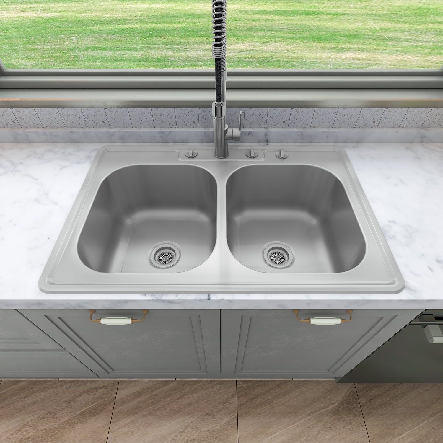 Sinber 33" Stainless Steel Double Bowl Drop-In Kitchen Sink