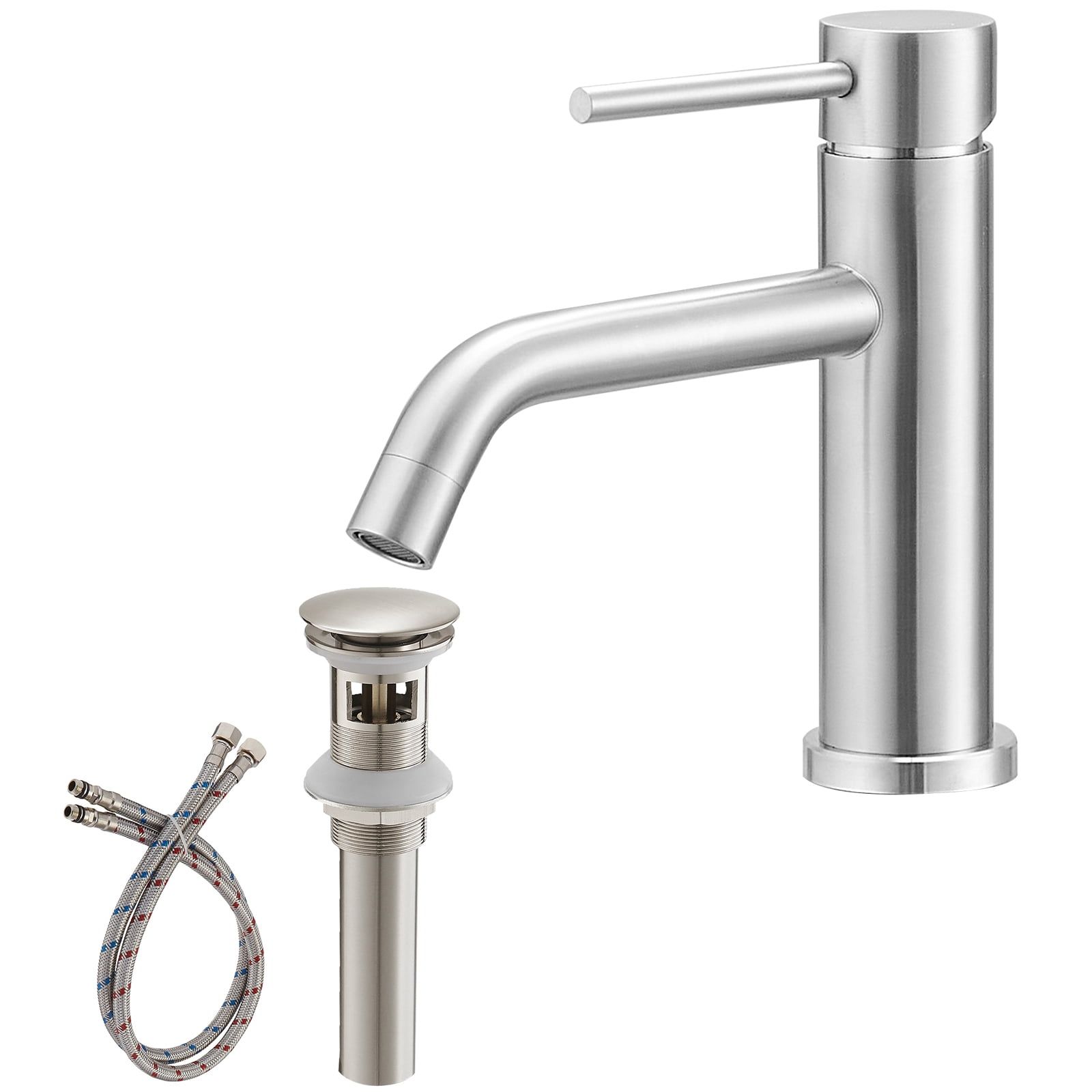 Brushed Nickel Single-Handle Bathroom Faucet with Pop-Up Drain