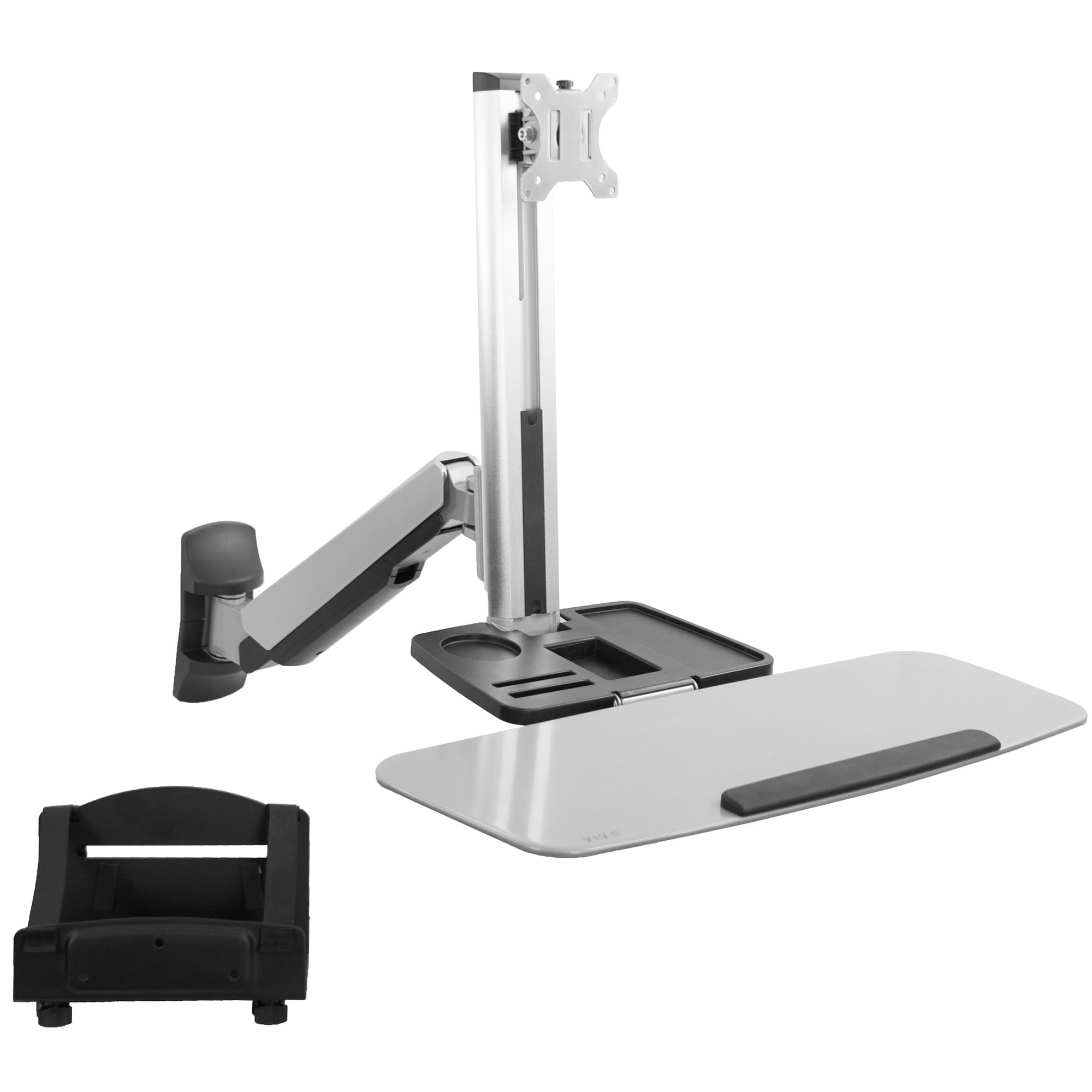 ErgoFlex Silver Sit-Stand Wall Mount Workstation with CPU Holder