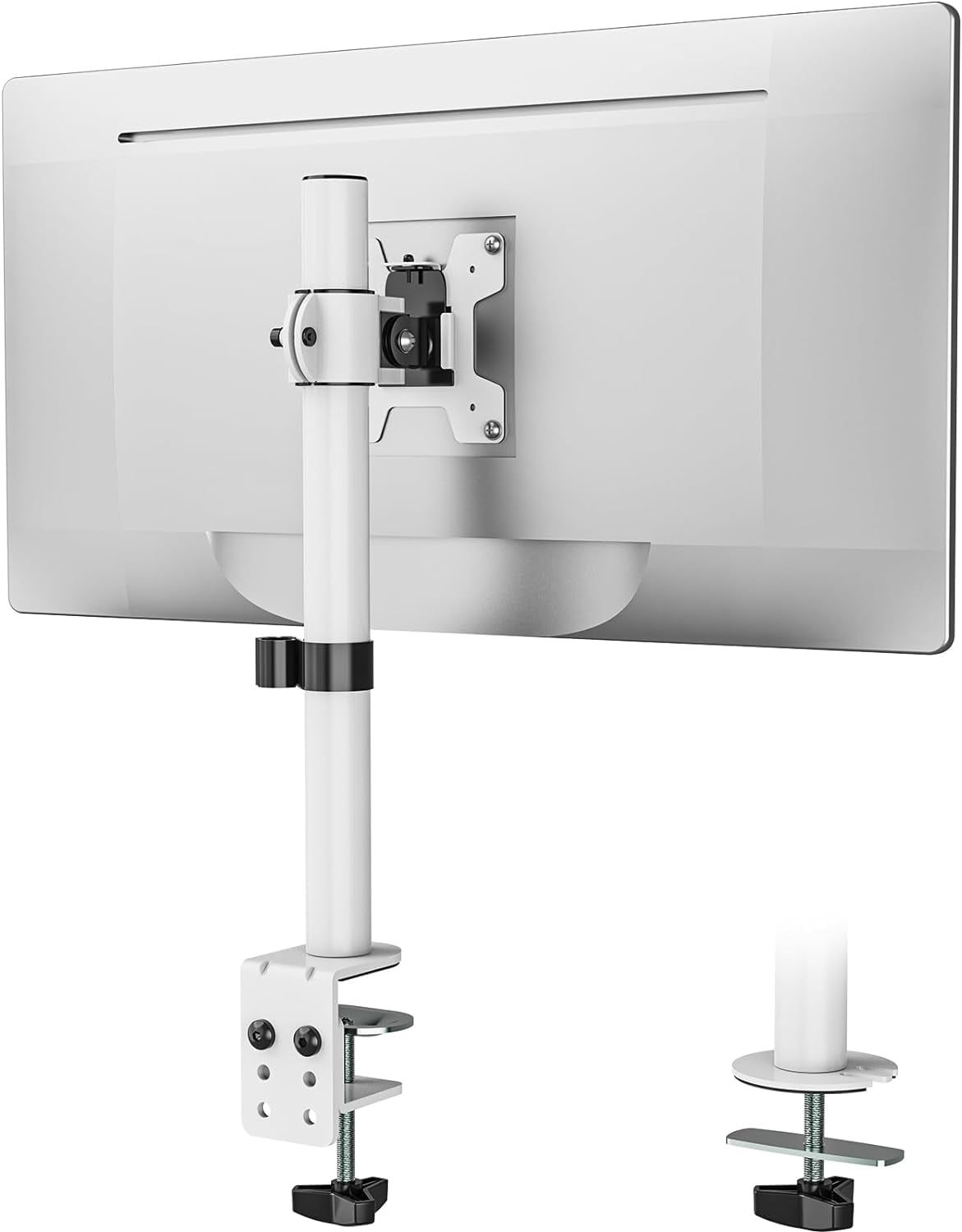 White Adjustable Single Monitor Mount for 32-Inch Screens