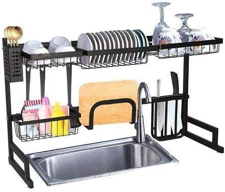 Stainless Steel Over-the-Sink Dish Drying Rack with Storage