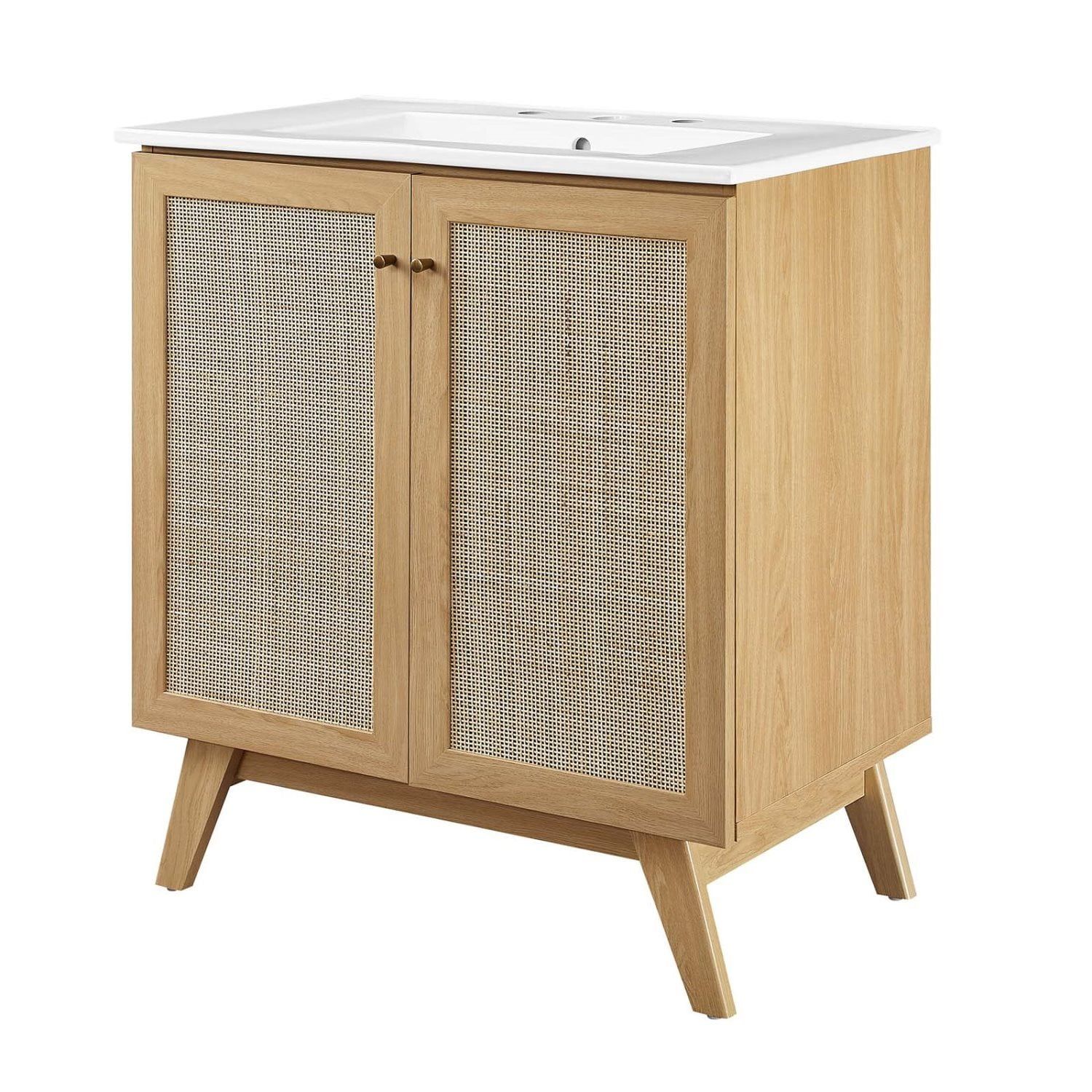 Soma 30" Oak White Rattan Bathroom Vanity with Ceramic Sink