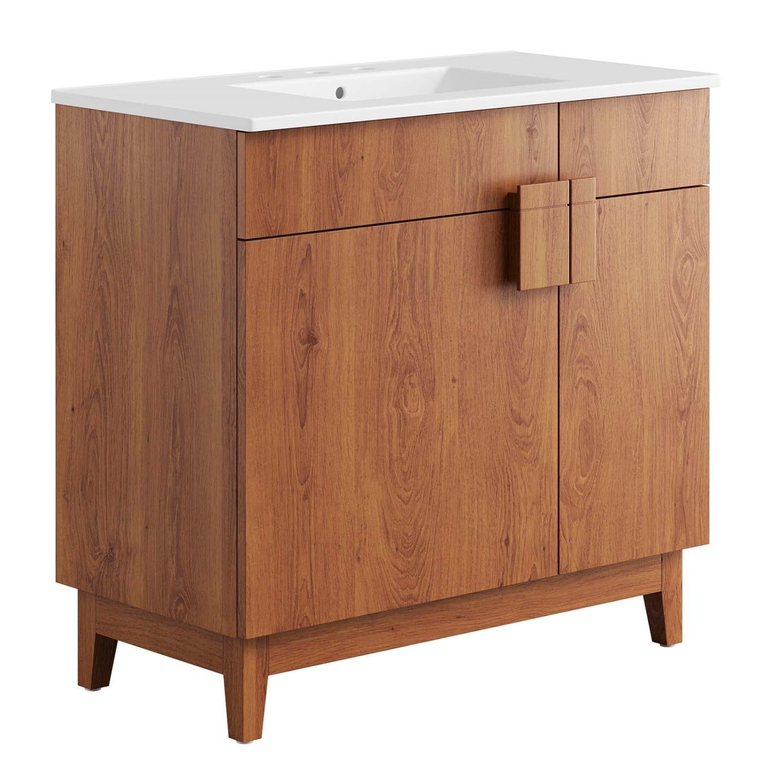 Miles 36" White Walnut Modern Bathroom Vanity with Ceramic Basin