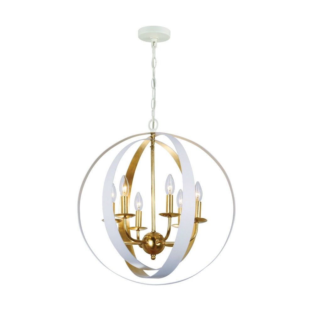 Matte White and Antique Gold 6-Light Sphere Chandelier