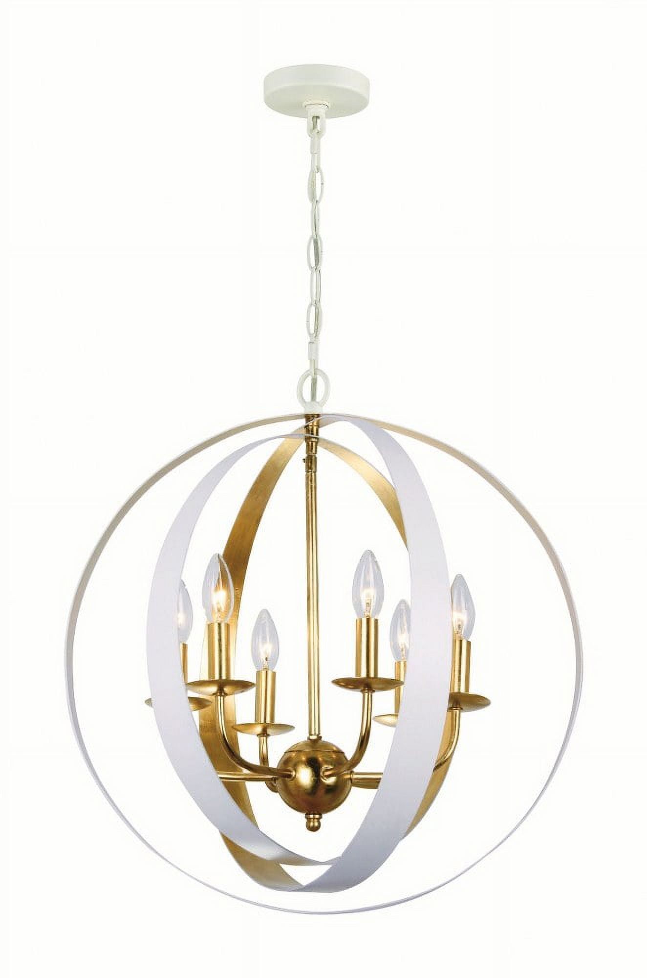 Matte White and Antique Gold 6-Light Sphere Chandelier