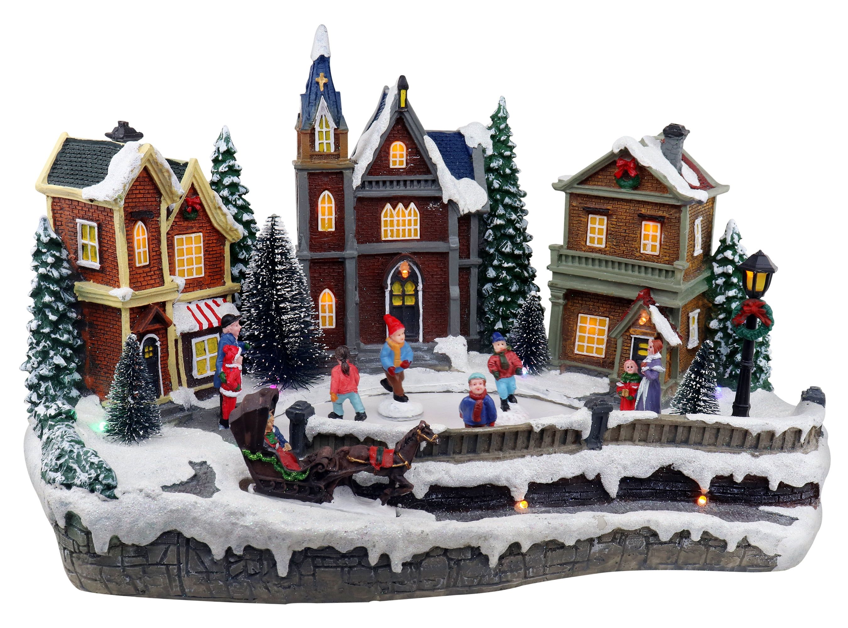 Hand-Painted Resin Christmas Village with Skating Rink and Lights