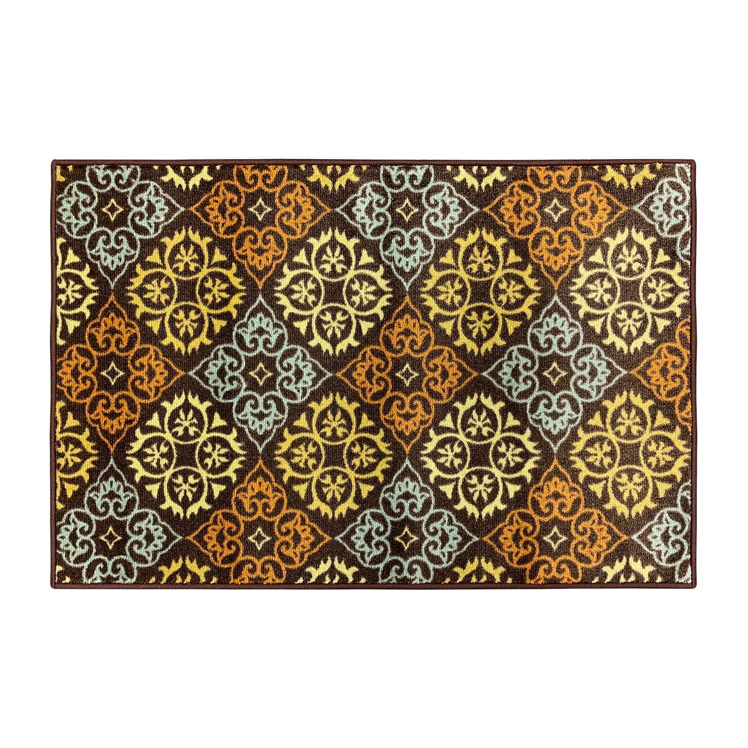 Autumn Brown Kaleidoscope Bloom Non-Slip Synthetic Area Rug 2x3 Ft