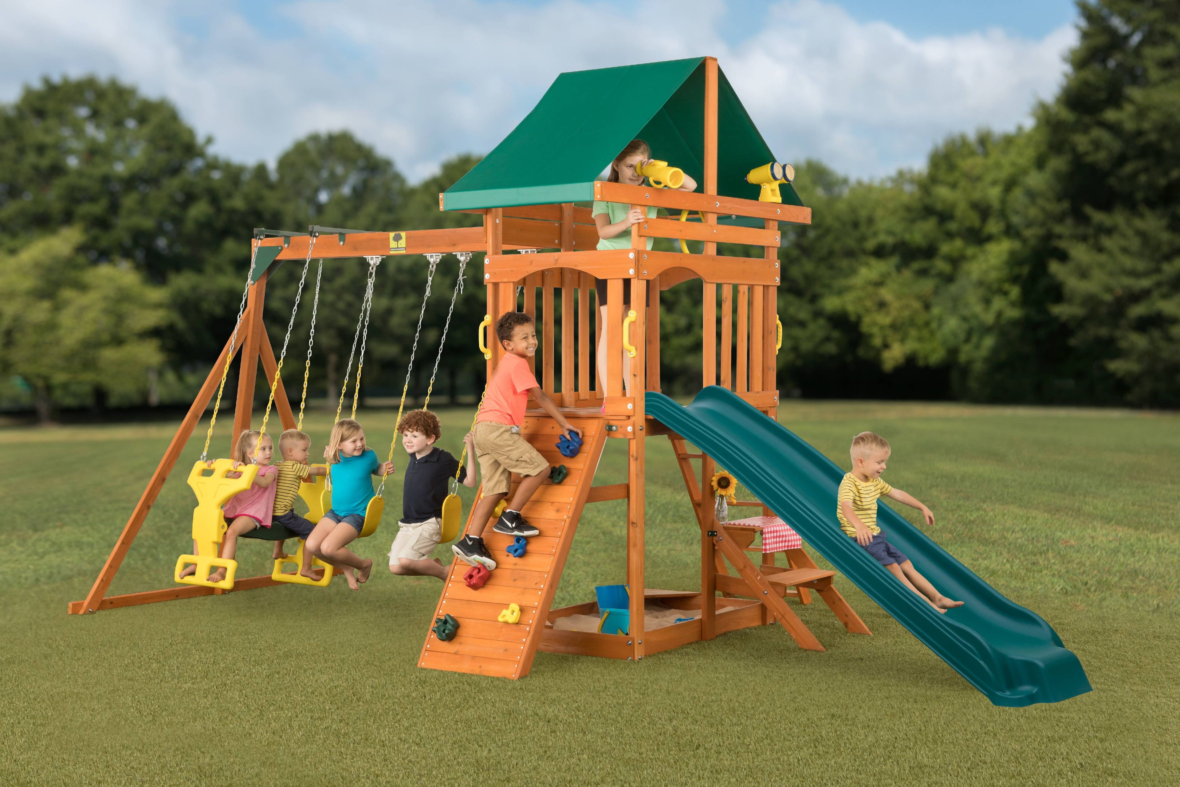 Sky View Cedar Backyard Playset with Swings and Slide