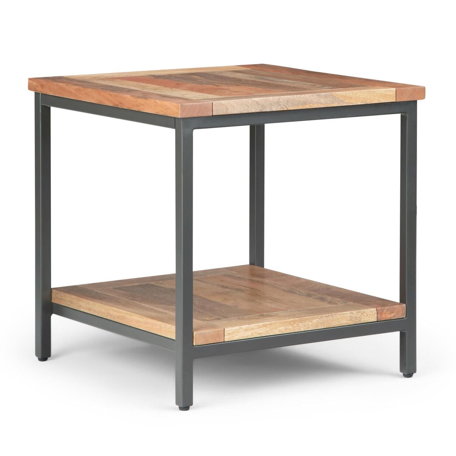 Skyler Natural Mango Wood and Metal Square End Table with Shelf