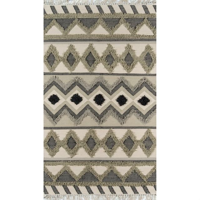 Handmade Blue and Gray Geometric Wool Area Rug