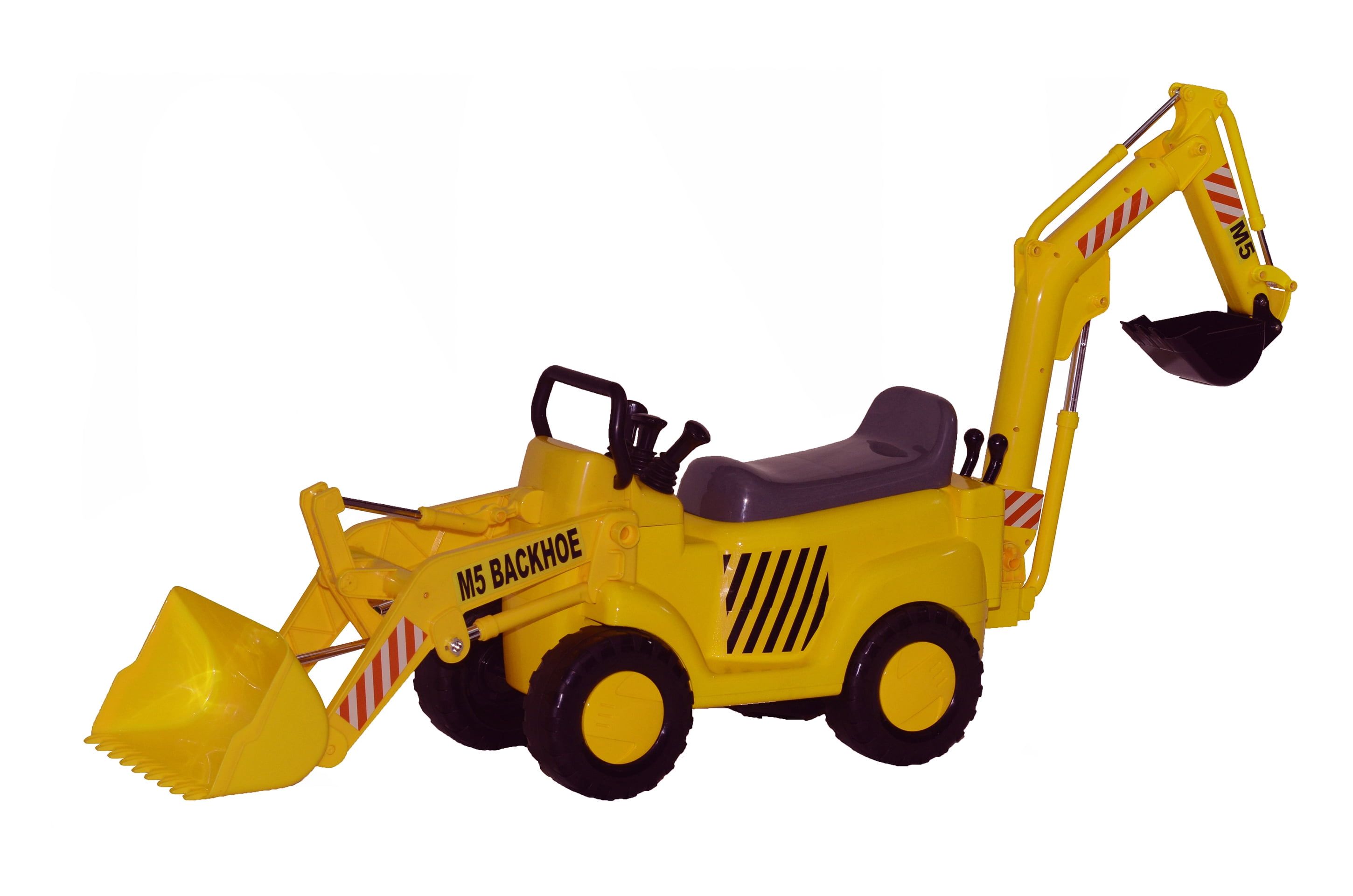 Yellow Plastic Construction Backhoe Loader Ride-On for Kids