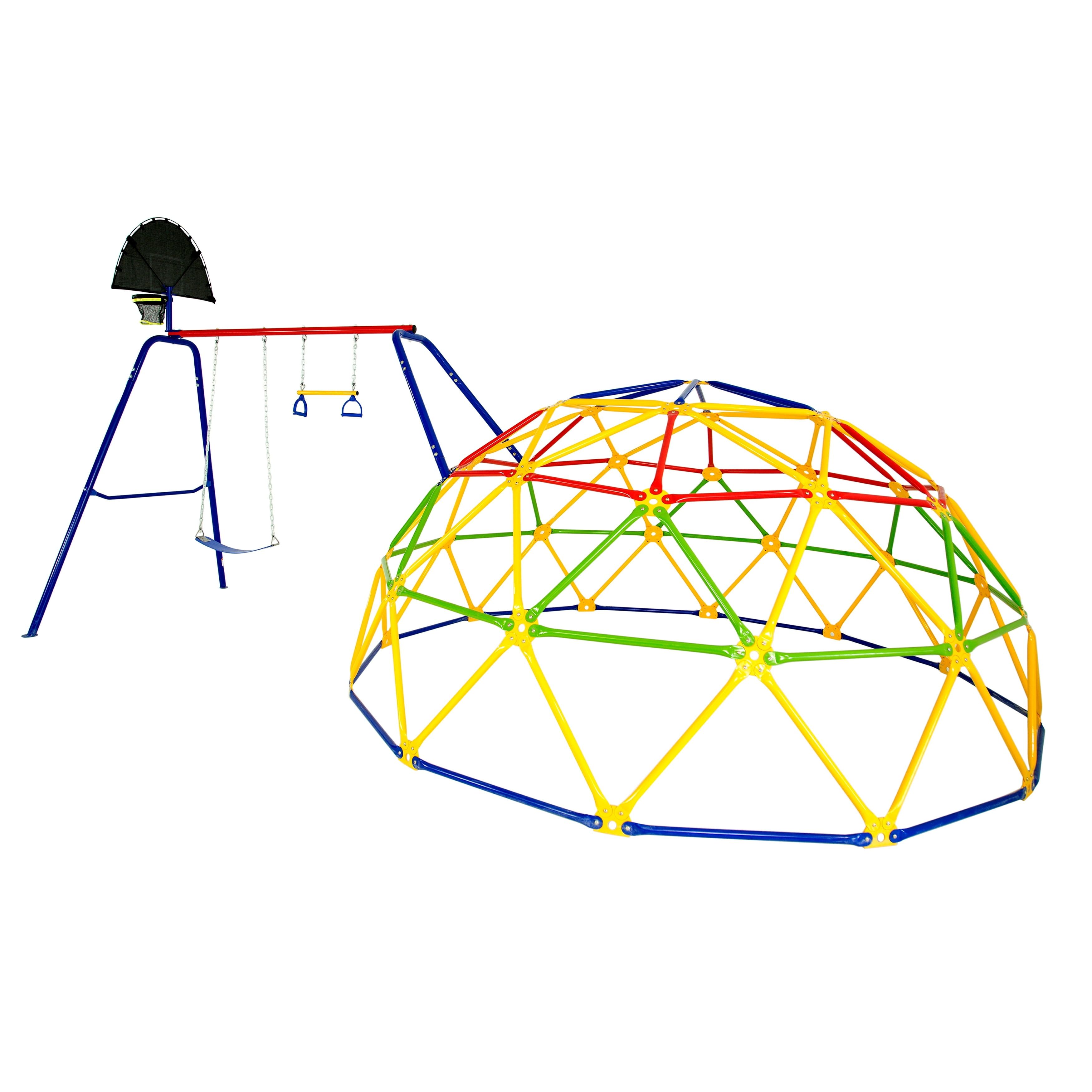 Multicolor Steel Geo Dome Climber with Swing Set and Basketball Hoop