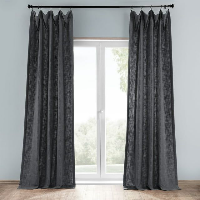 Slate Grey Faux Linen Light Filtering Curtain Panel, 50 x 96 Inches