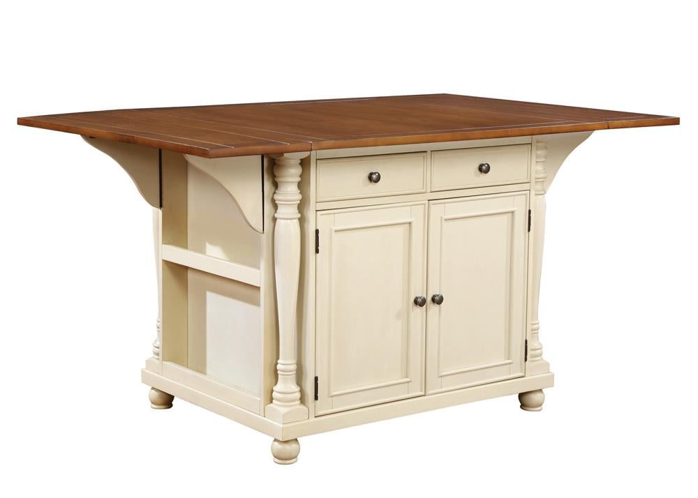 Slater 39" Brown and Buttermilk Kitchen Island with Drop Leaves