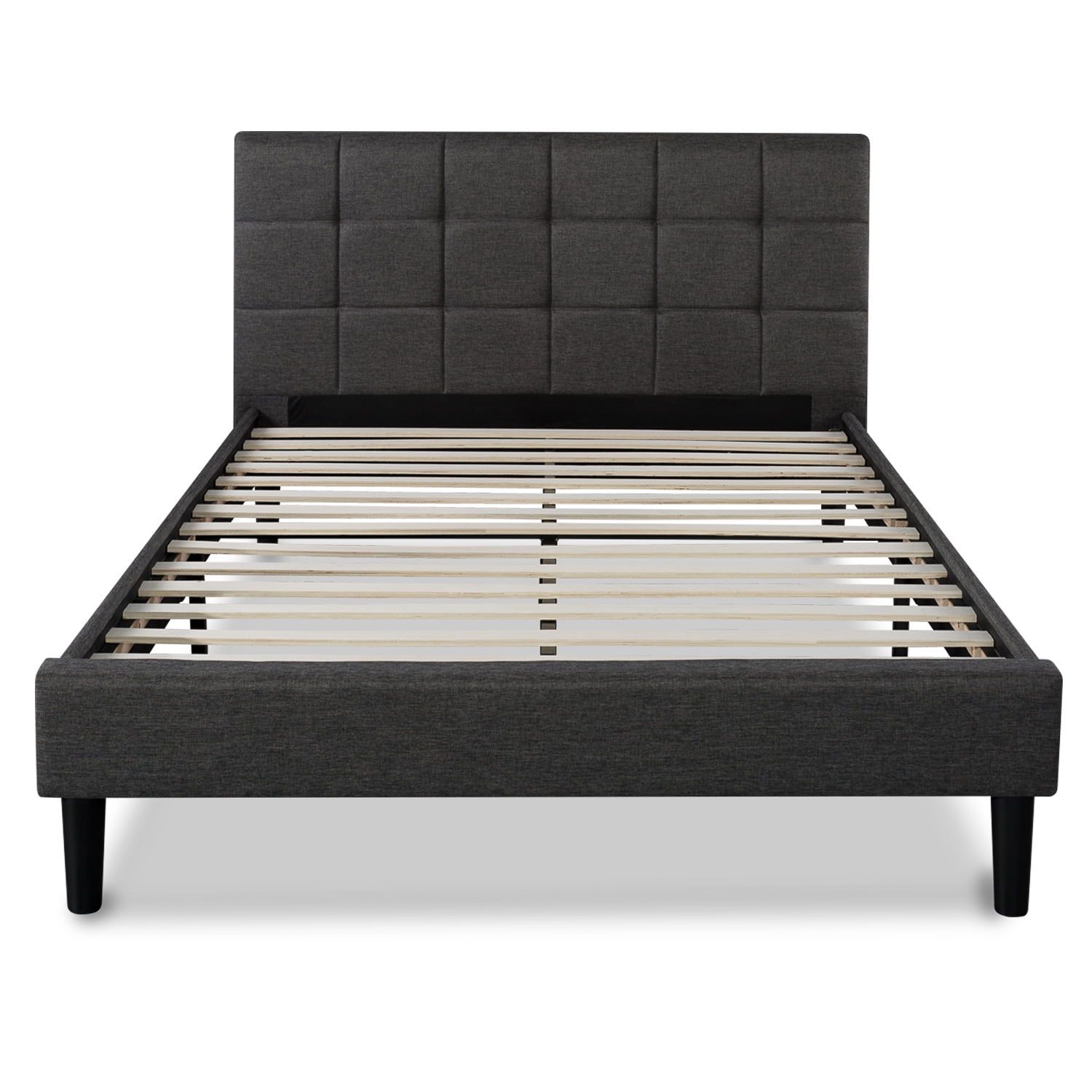 Full Dark Gray Upholstered Platform Bed with Tufted Headboard