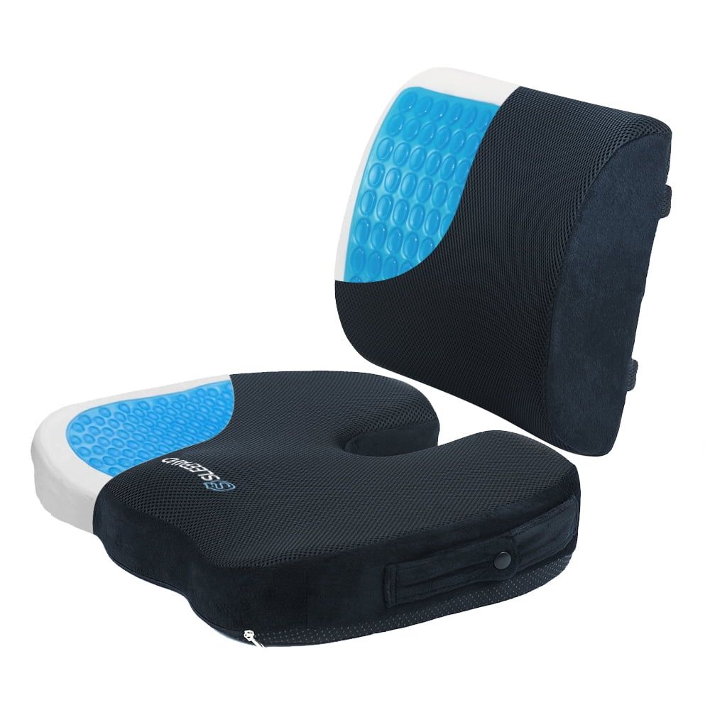 Sleepavo Black Memory Foam Cooling Gel Seat and Back Cushion Set