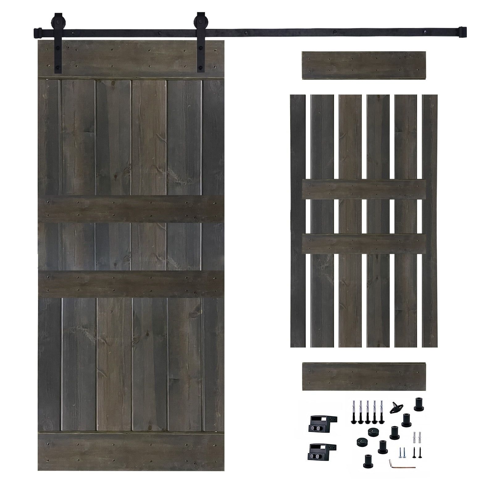 Espresso Knotty Pine Sliding Barn Door with Hardware Kit