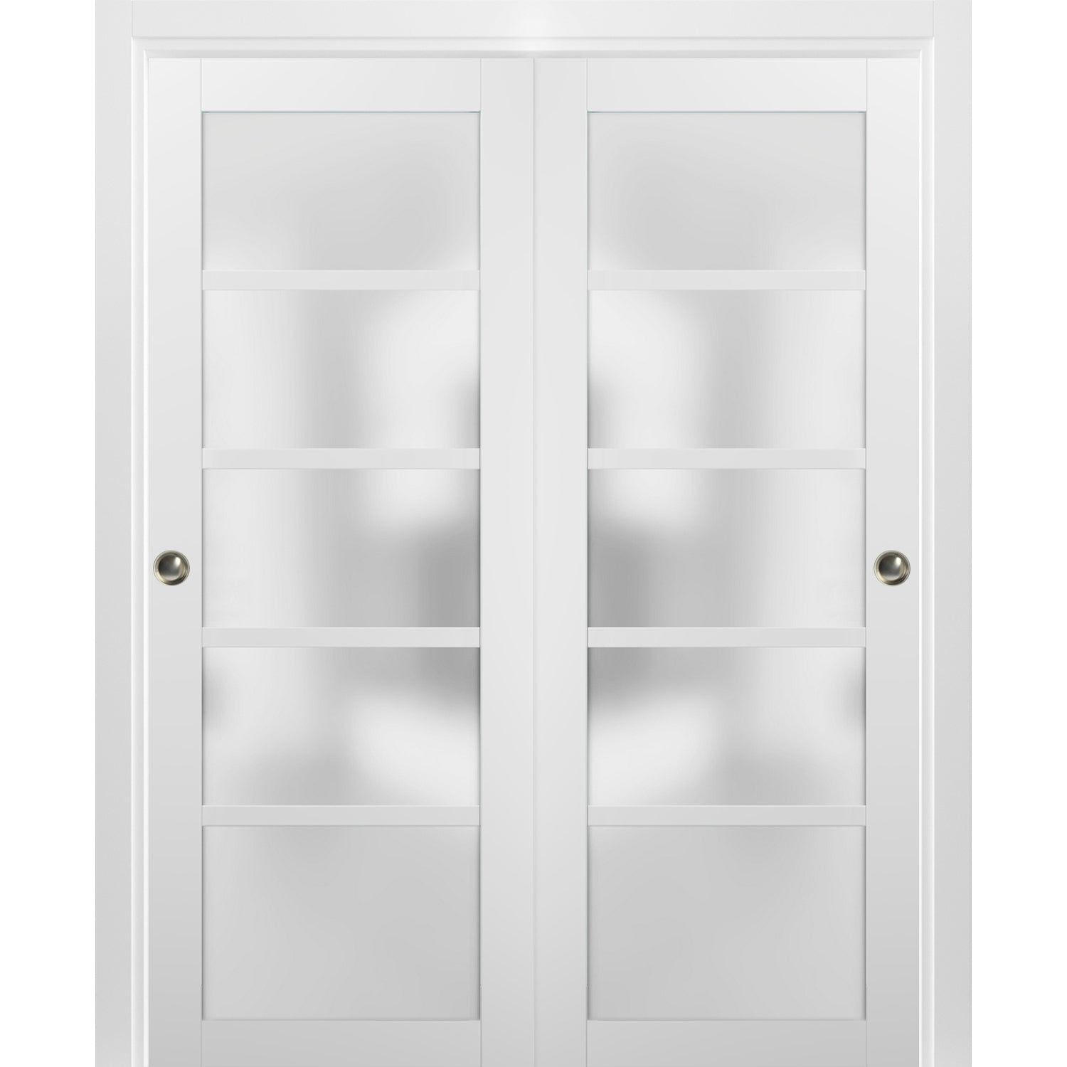 Quadro White Sliding Closet Doors with Frosted Glass Panels