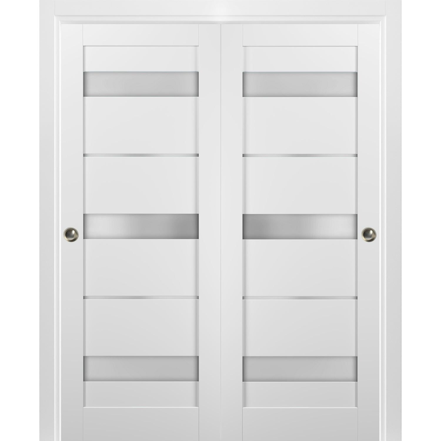 Quadro 48" x 80" White MDF Bypass Closet Doors with Frosted Glass