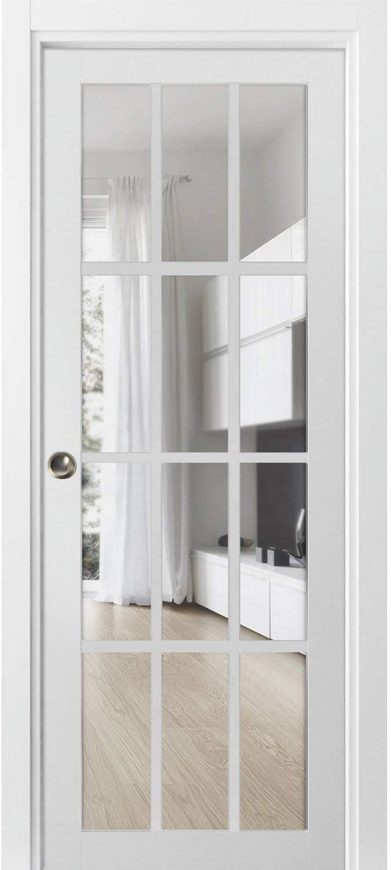 White Solid Wood French Pocket Door with Clear Glass Panels