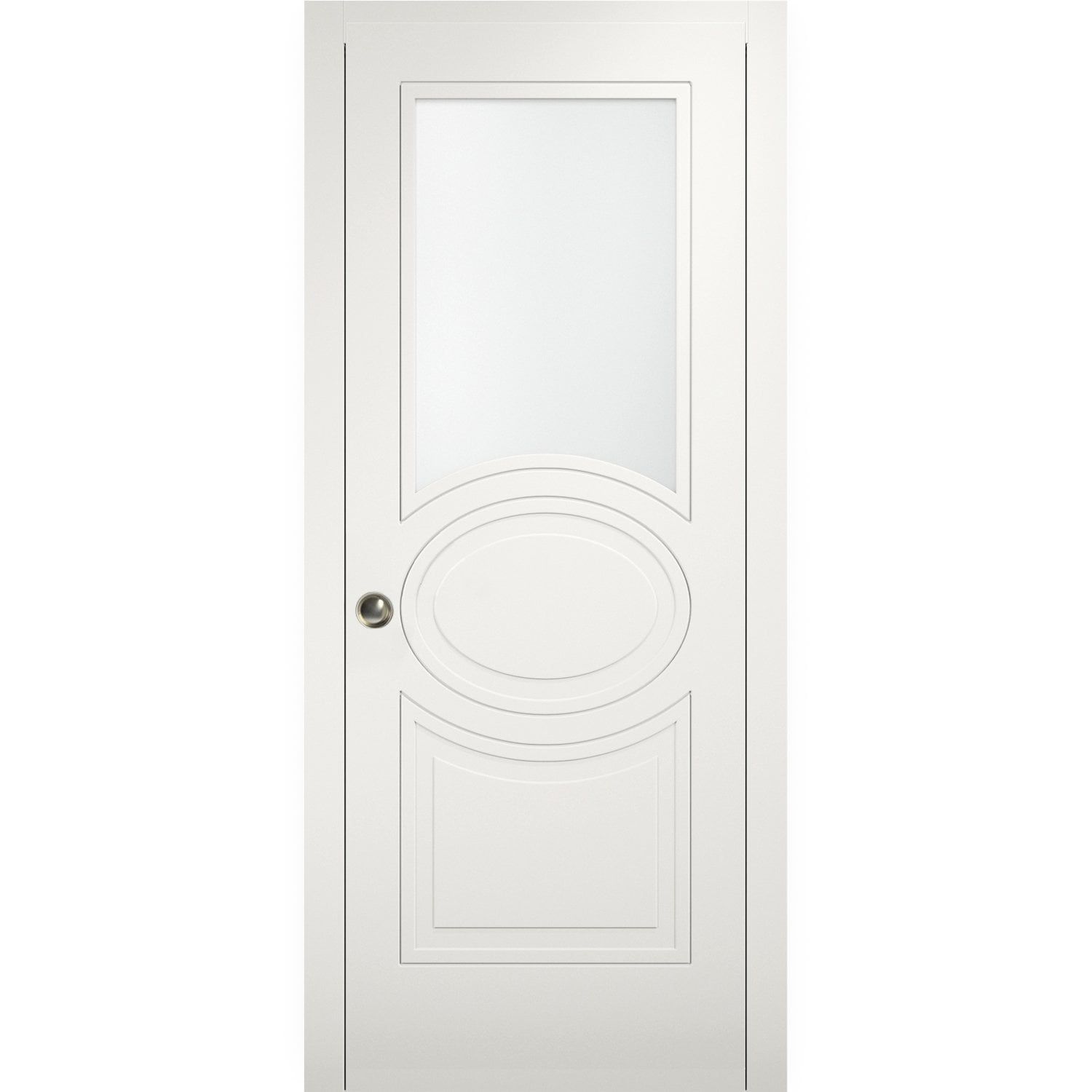 Matte White Sliding Pocket Door with Opaque Glass and MDF