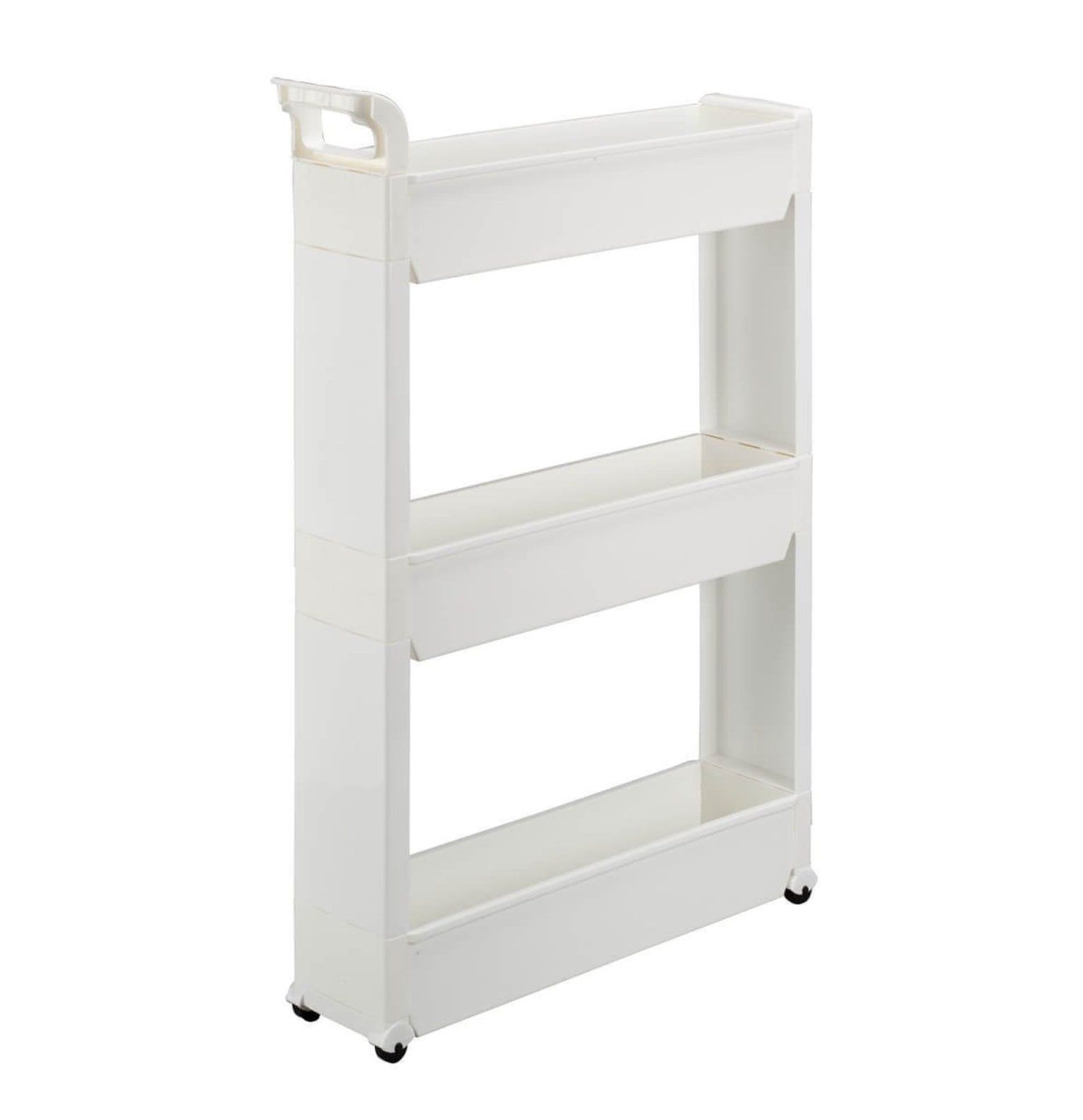 White Slim 3-Tier Rolling Storage Cart with Handle