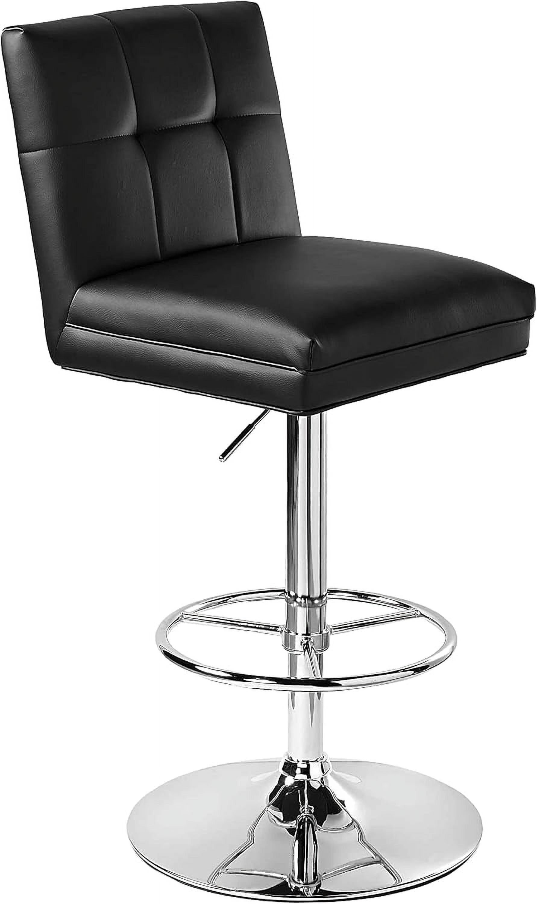 Sloan Chrome Base Adjustable Swivel Stool in Black Leather