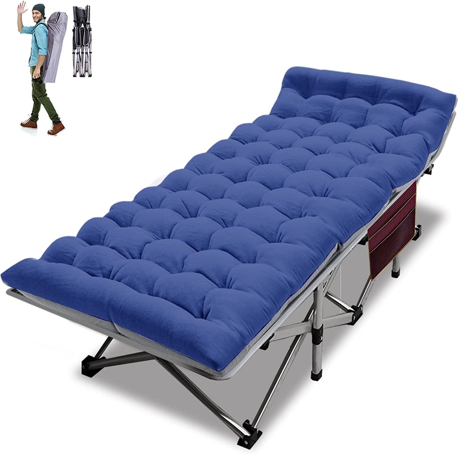 Blue Portable Folding Camping Cot with Mattress