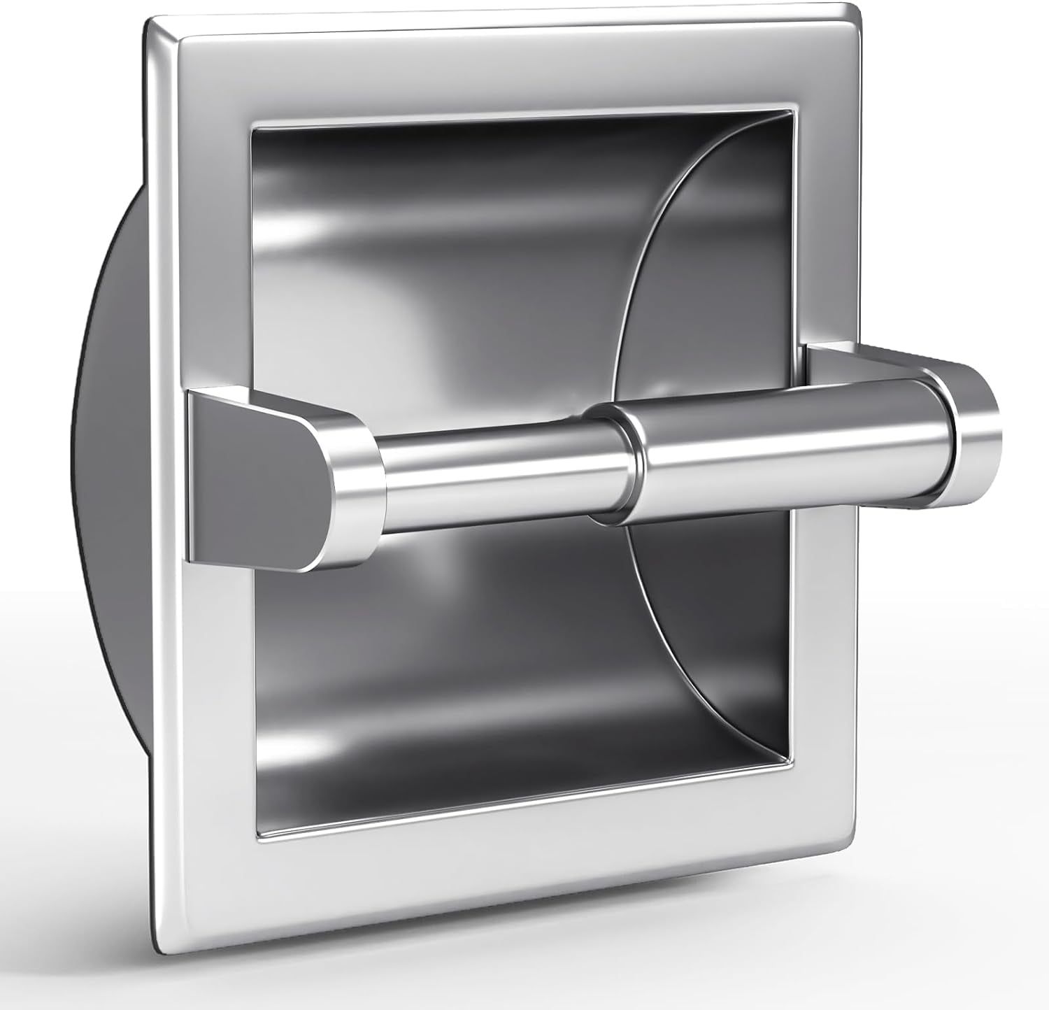 Polished Chrome Recessed Square Toilet Paper Holder with Mounting Bracket