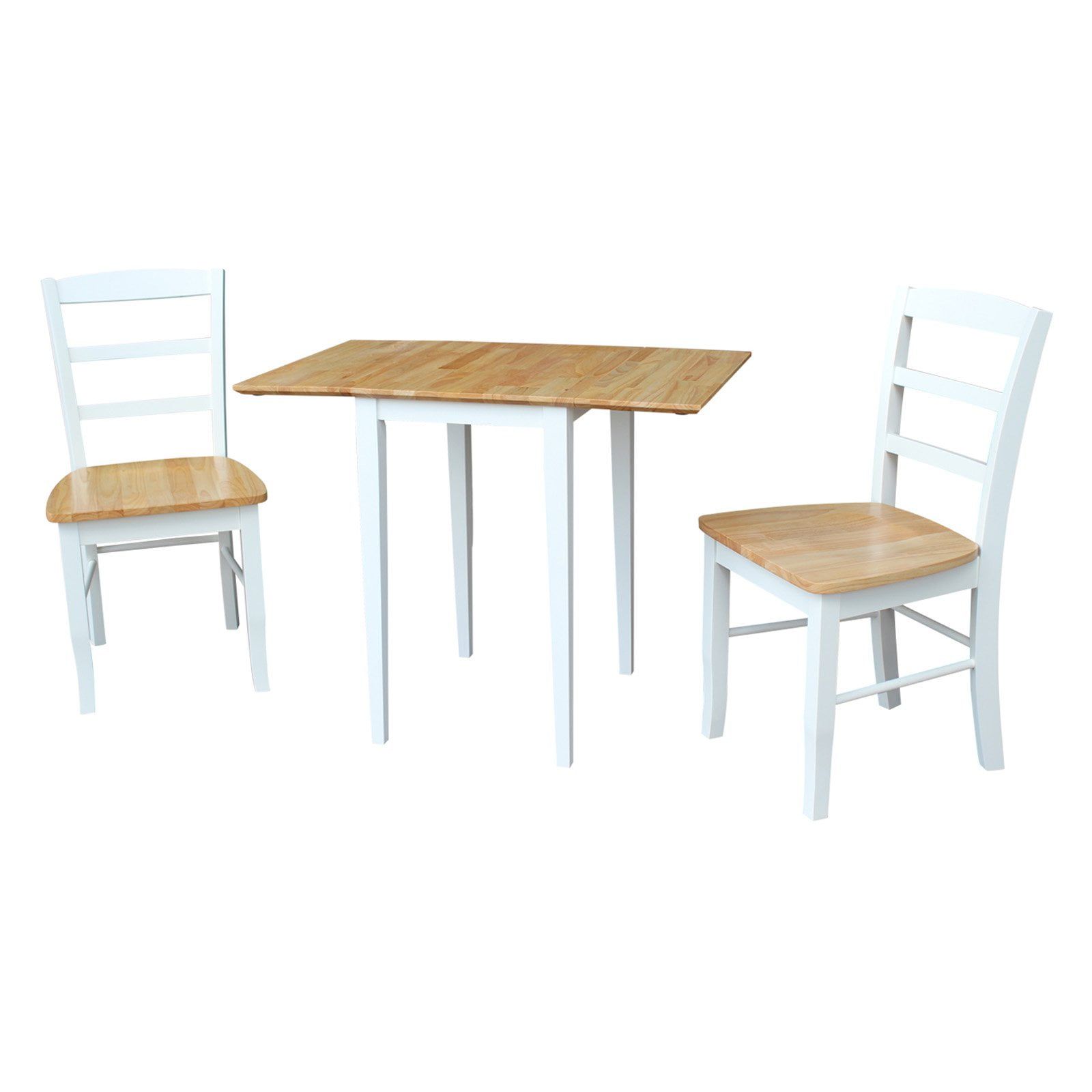 White and Natural Wood Drop Leaf Table with 2 Chairs