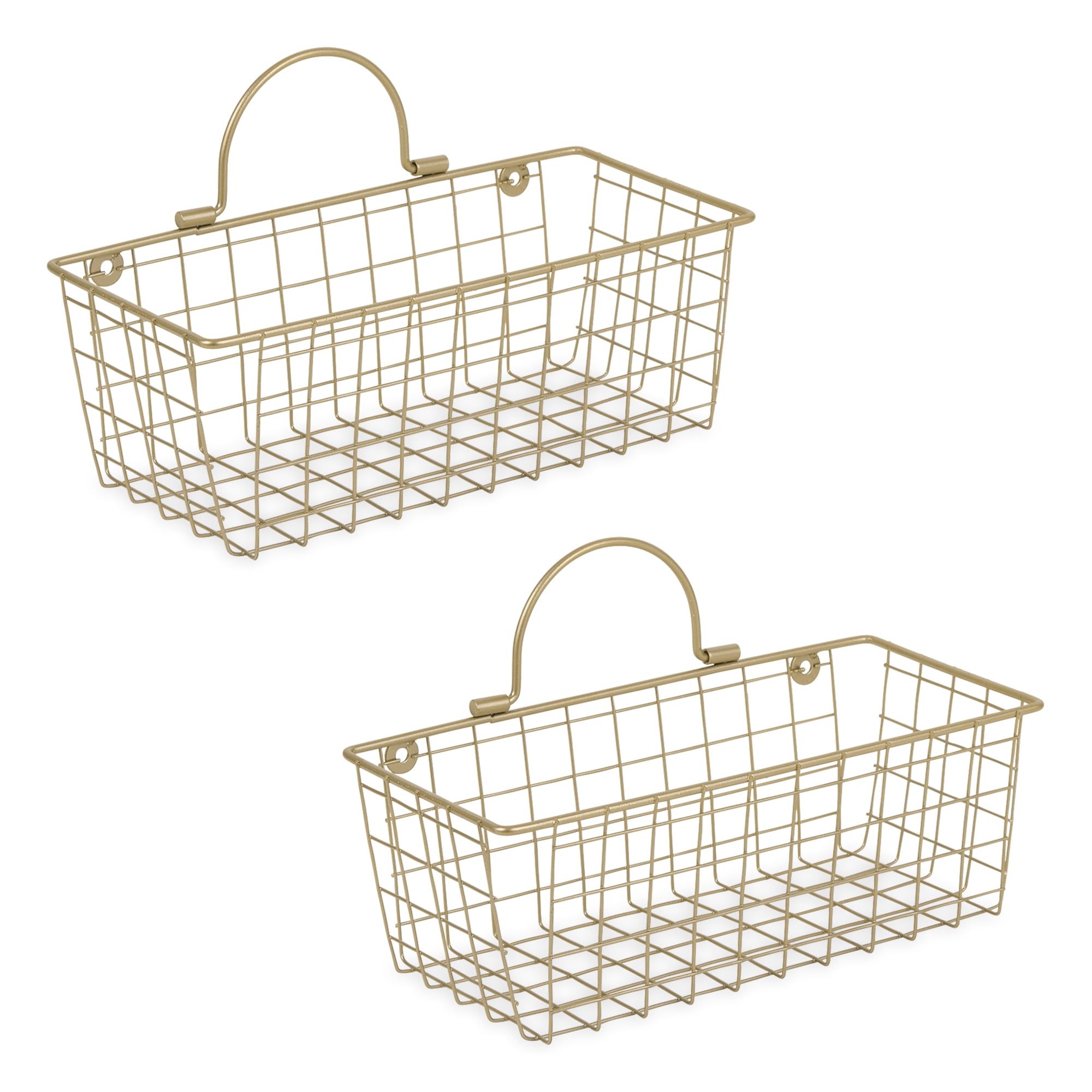 Vintage Gold Wire Wall Basket Set, Small Rectangular, 11.8"