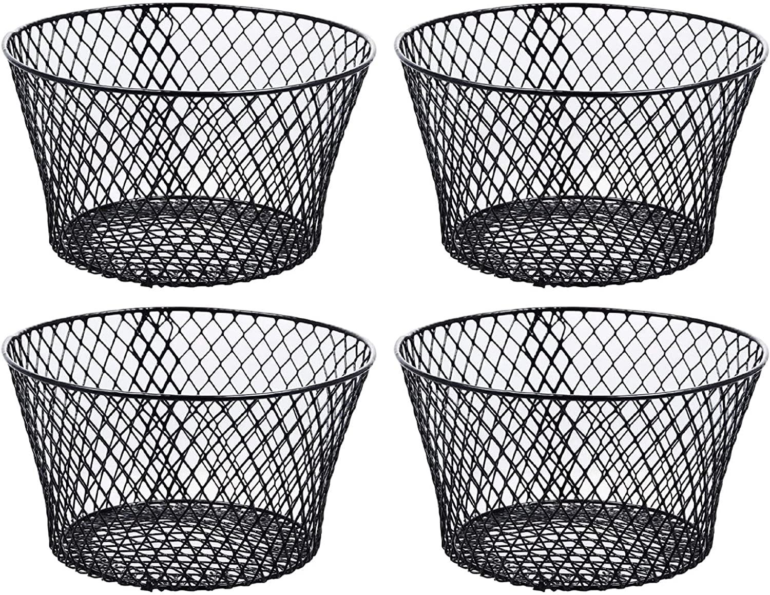 Small Black Metal Round Wire Baskets with Handles, 4-Piece Set