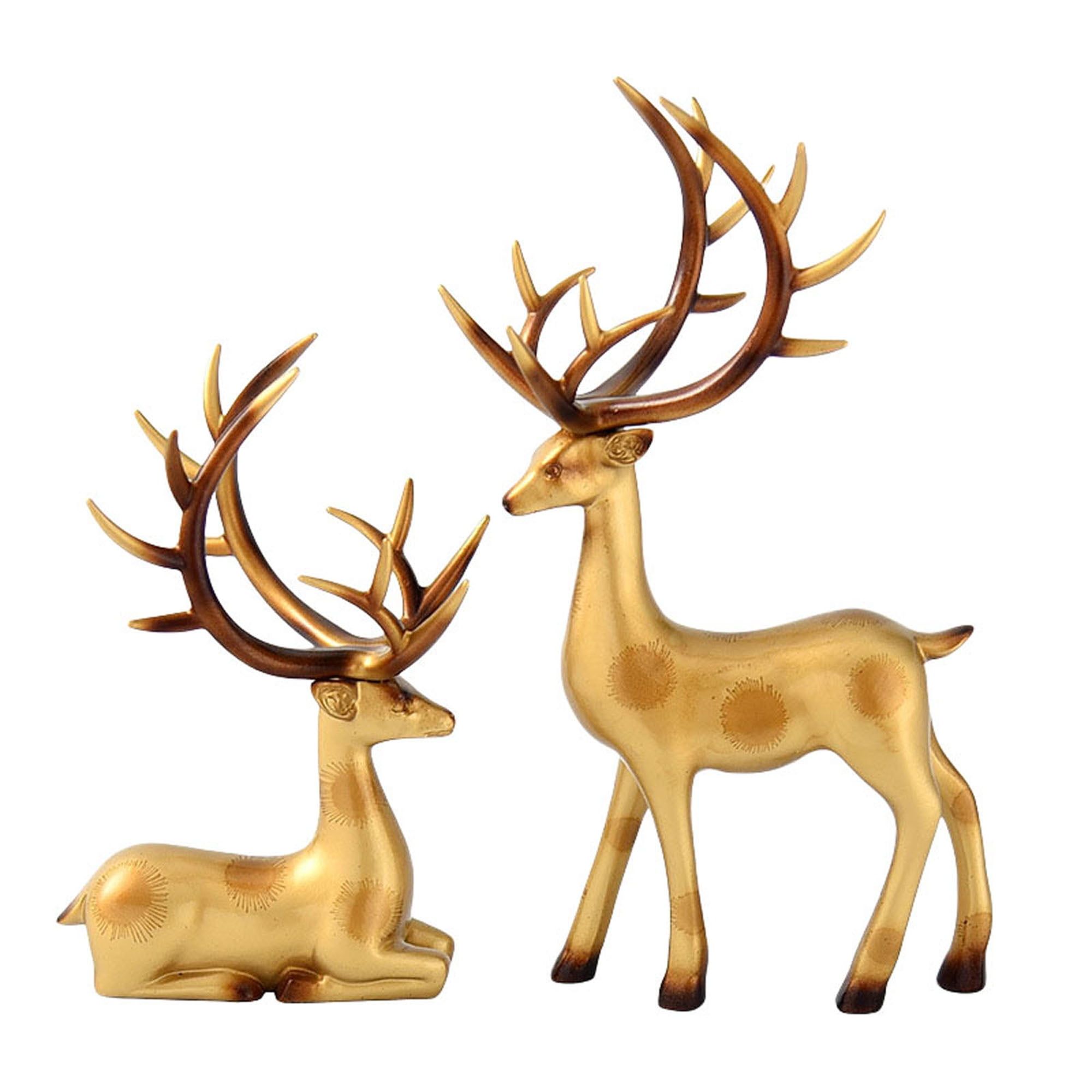 Gold Resin Deer Figurines Set for Christmas Decor