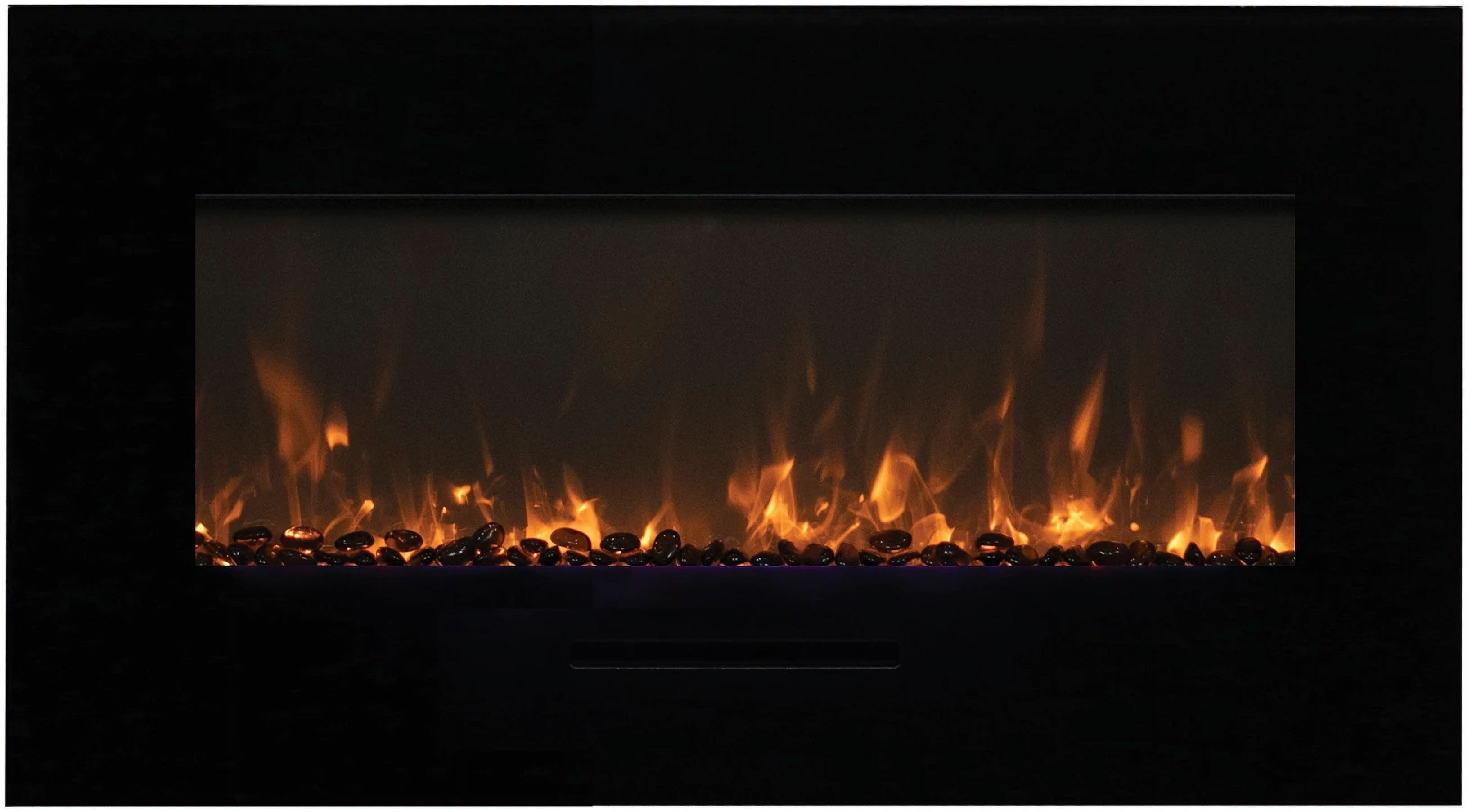 26" Black Wall Mounted Electric Fireplace with Glass Surround