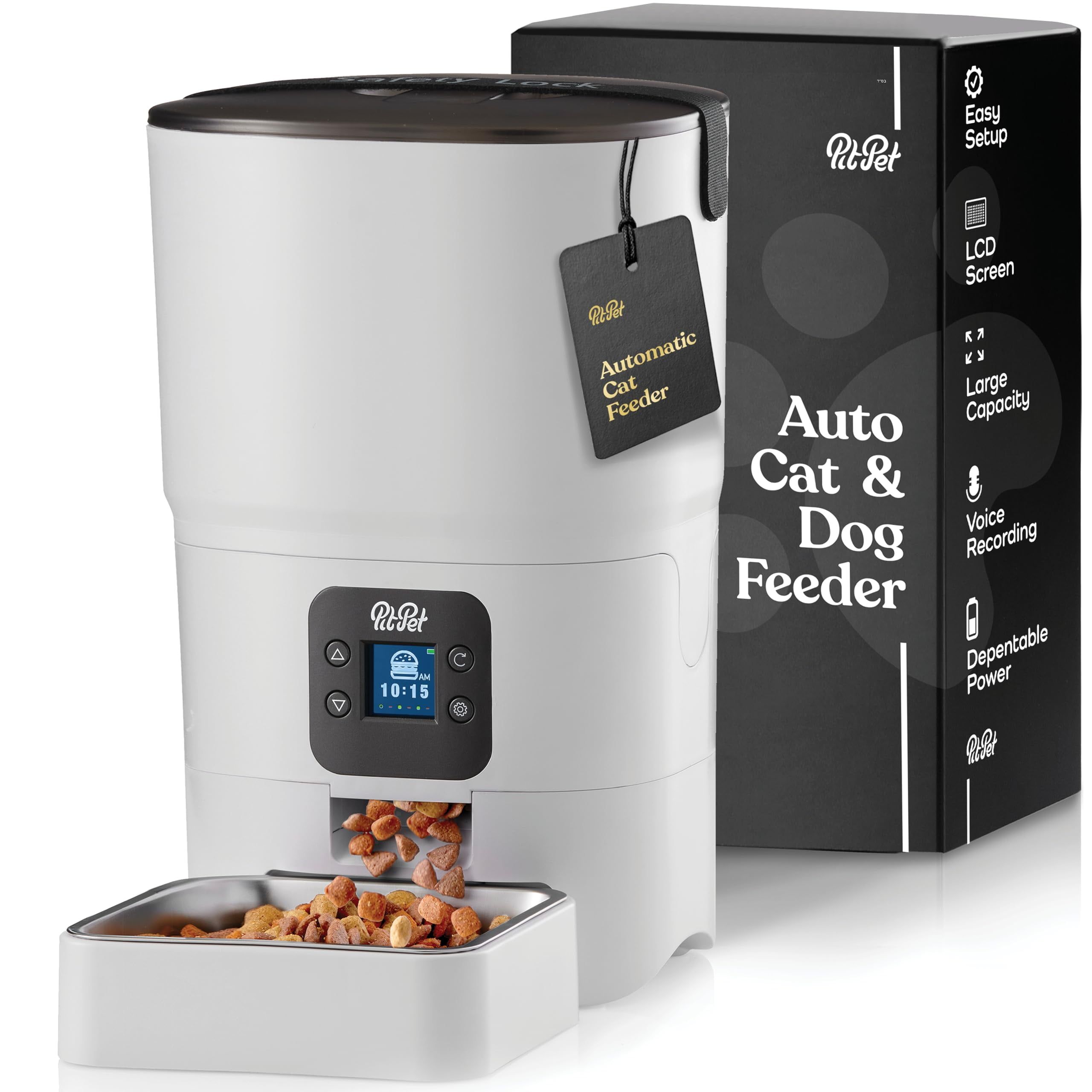 White 6L Automatic Pet Feeder with LCD Screen and Voice Recorder