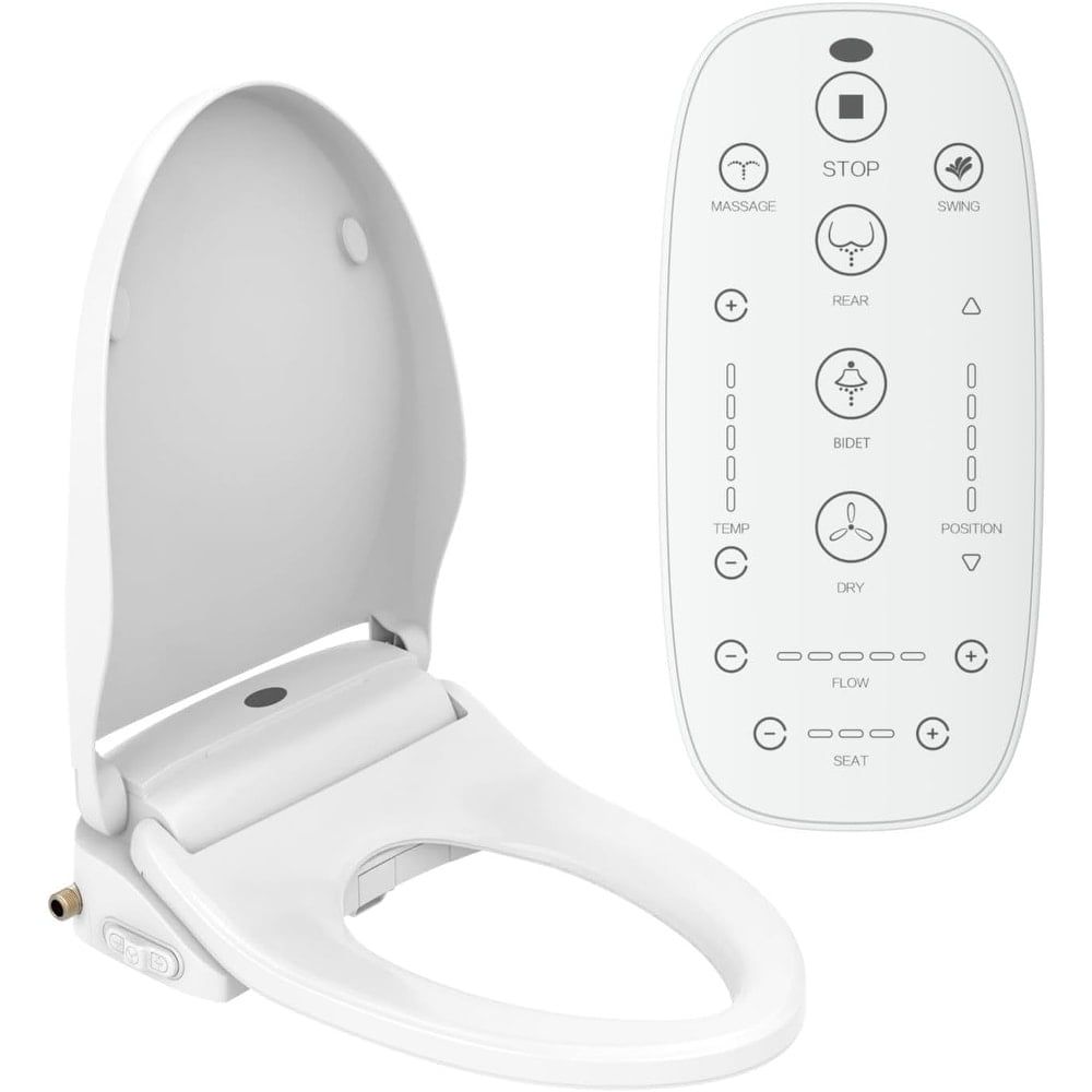 White Smart Bidet Toilet Seat with Wireless Remote and Heated Seat