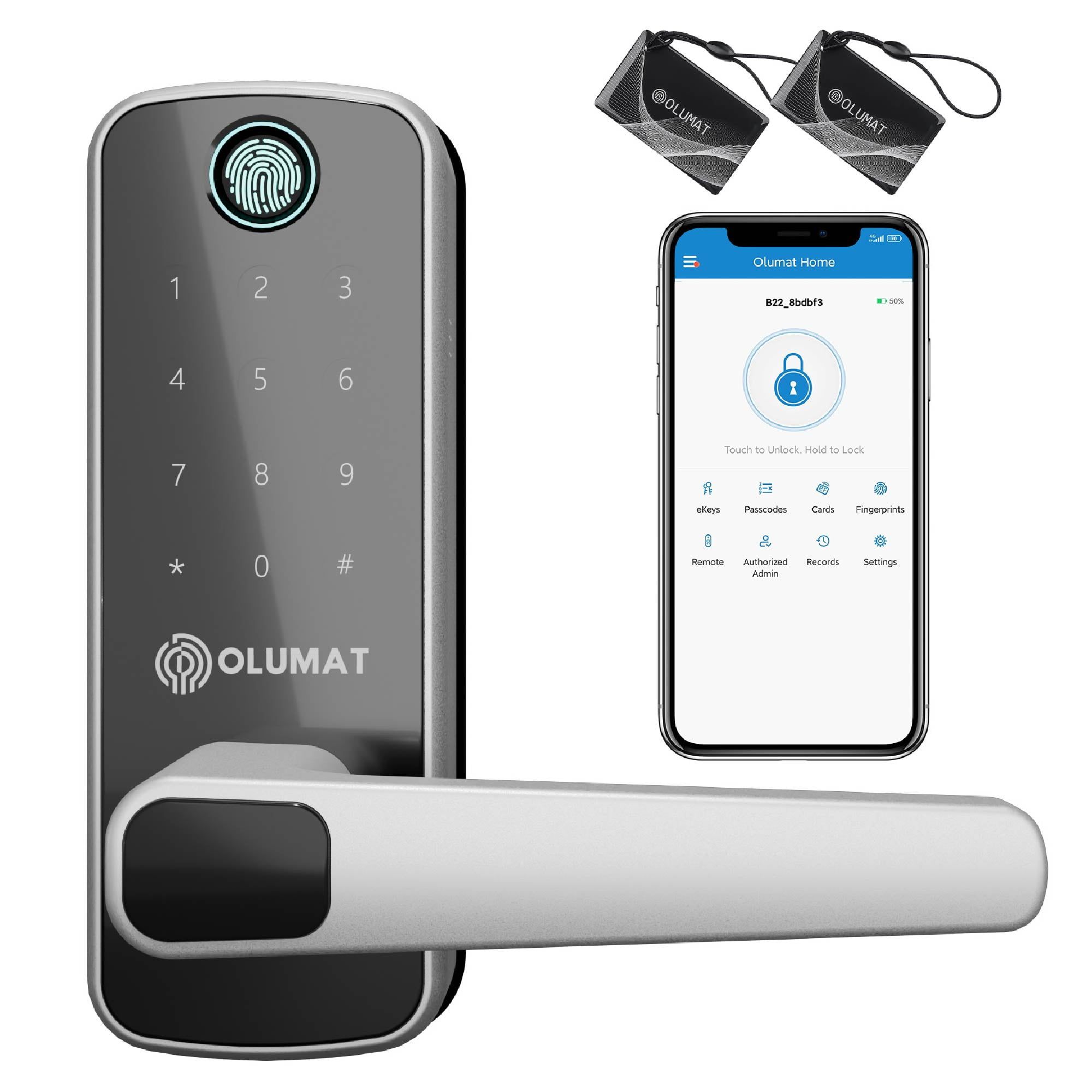 Silver Keyless Entry Smart Door Lock with Fingerprint and Keypad