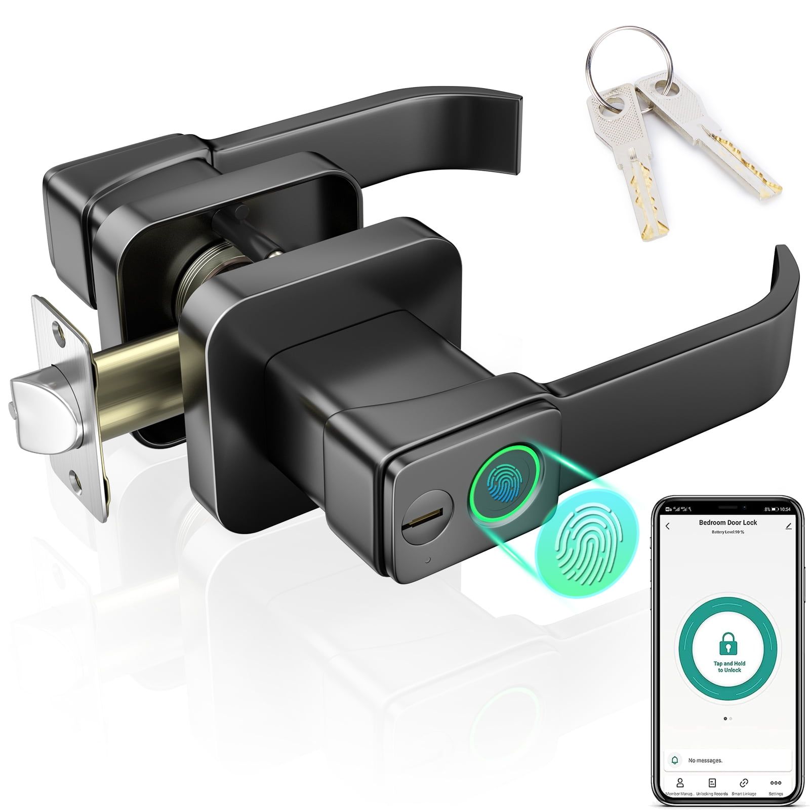 Black Zinc Alloy Smart Fingerprint Door Lock with App Control