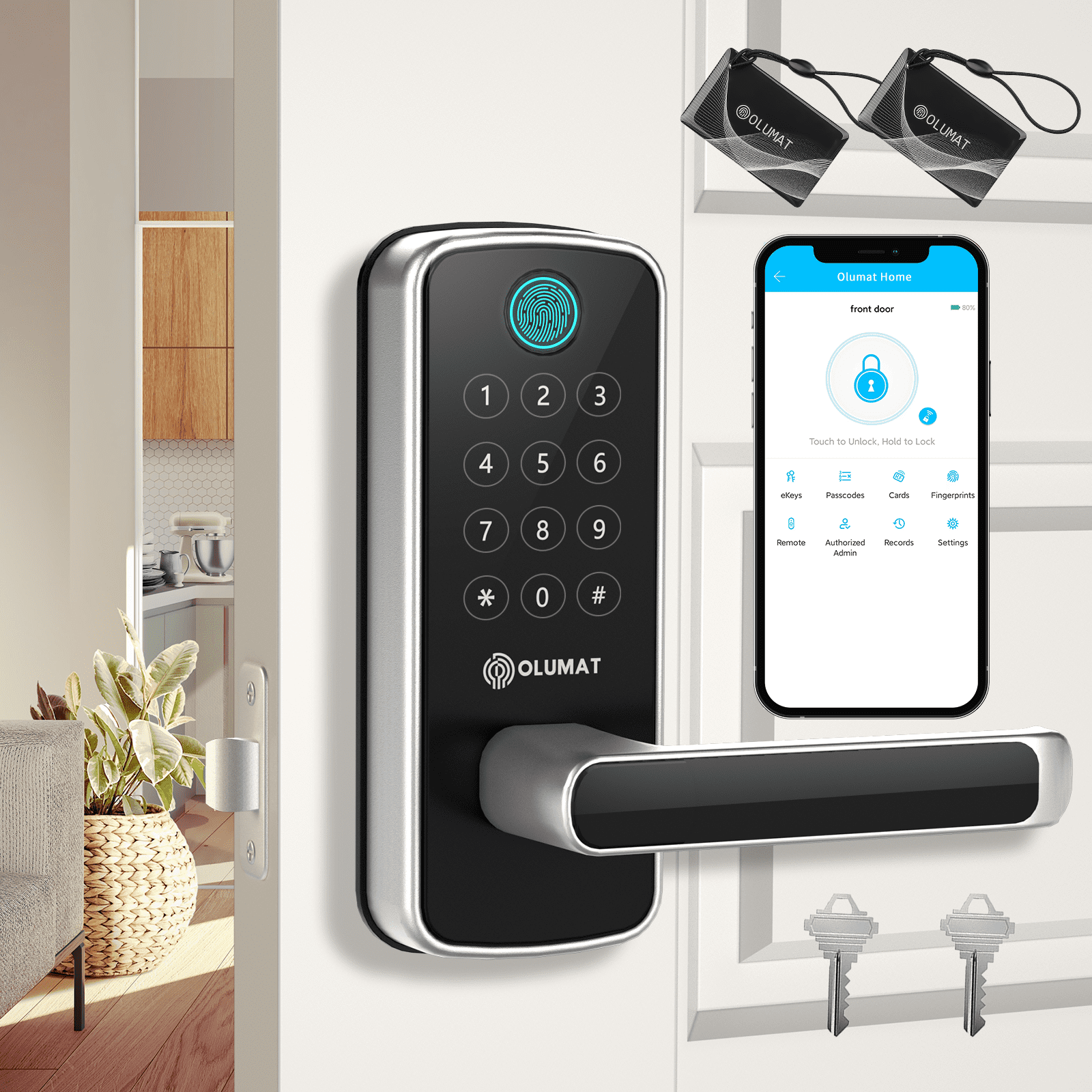 Silver Rectangular Wi-Fi Smart Door Lock with Keypad